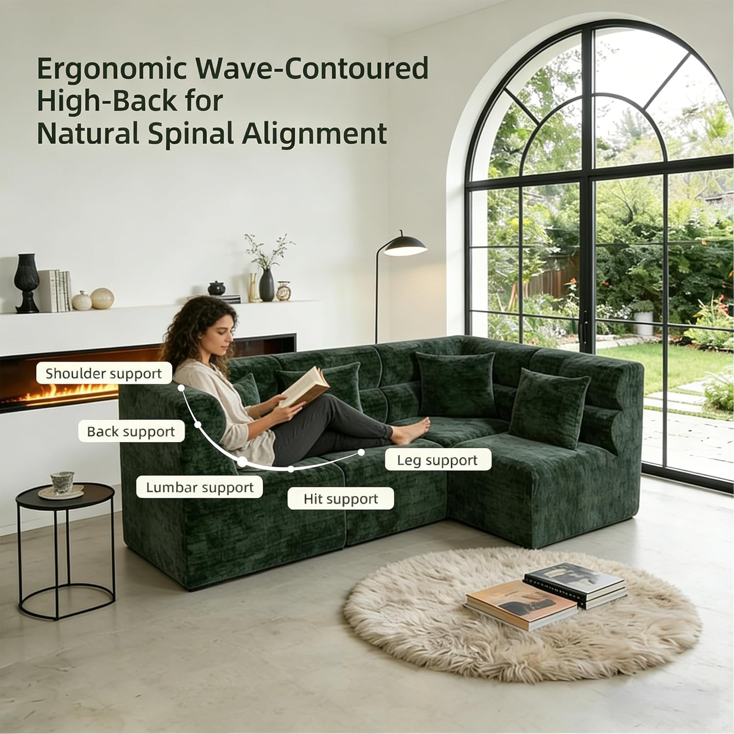 Loveseat Sofa, Modern Modular Sectional Couch, Ultra Soft Chenille Green Fabric, Cloud Couch Sectional with Comfy Seat & Unique Wave Backrest, No Assembly Required