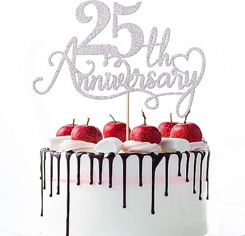 Decoración para tartas de 25 aniversario, decoración de fiesta de aniversario de boda, decoración de fiesta de aniversario de 25 años, suministros