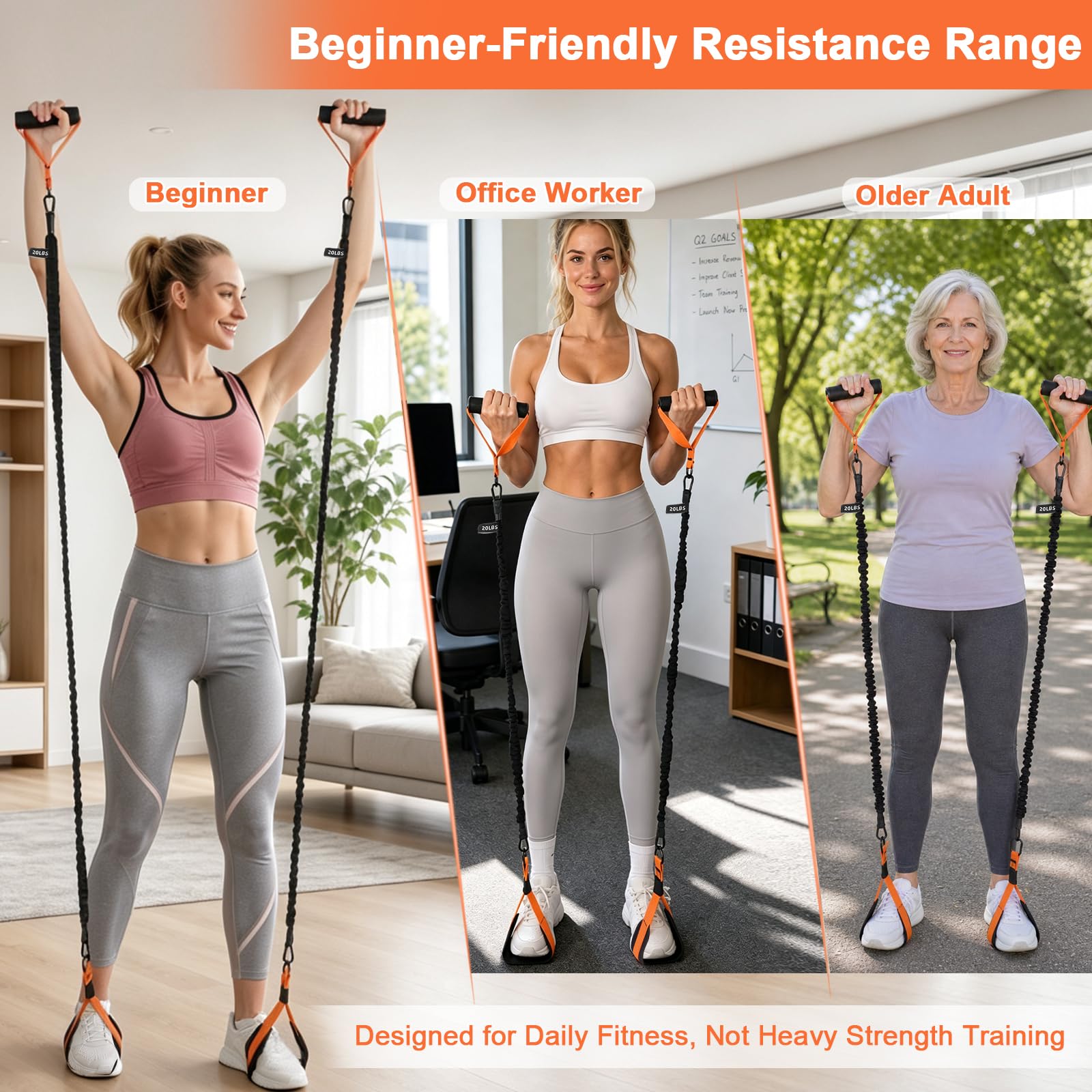 WELSPO Fascia di resistenza per pedali per palestra domestica con manico, ancoraggio alla porta, 4 livelli di resistenza (9,1 kg/18,1 kg/27,2 kg/36,3 kg) set di fasce di resistenza regolabili per