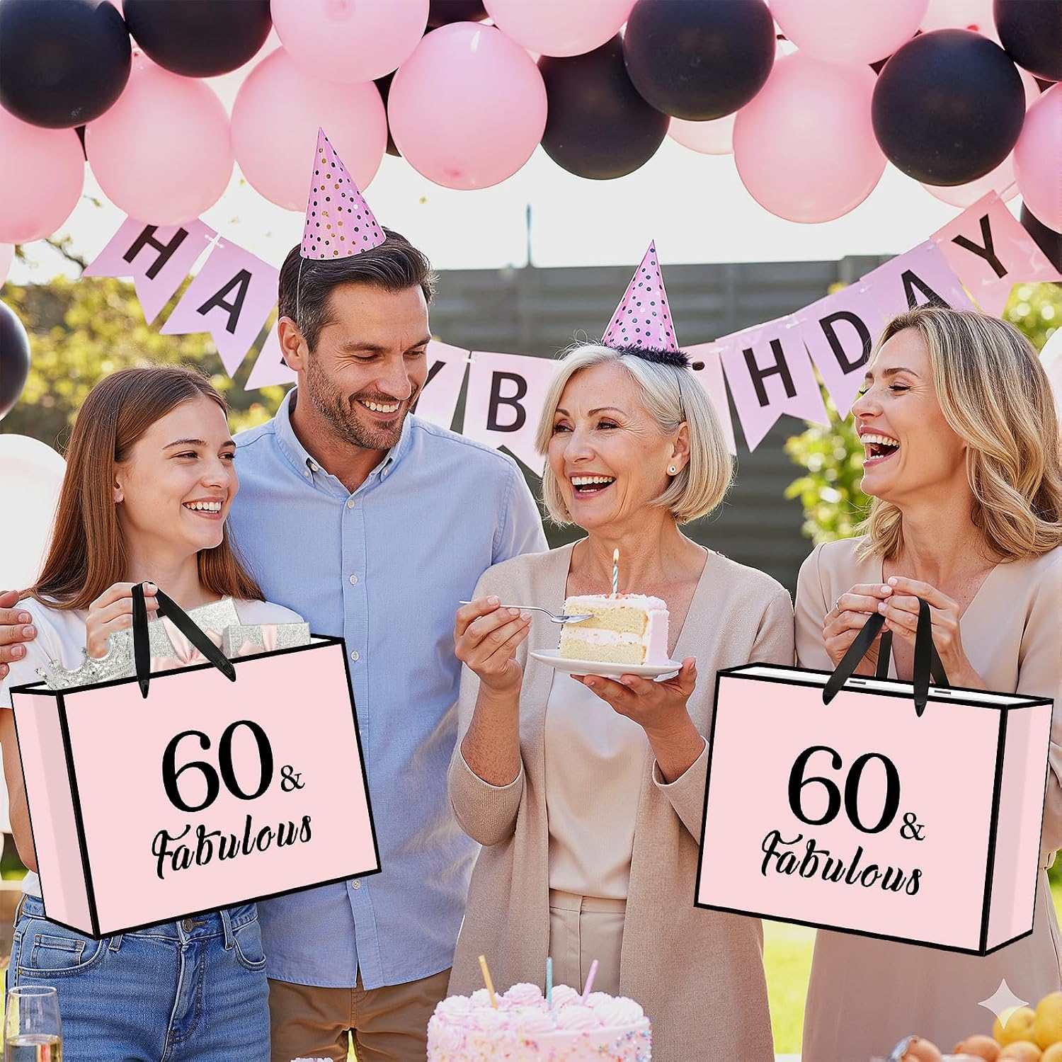 Yoirrat 60th Birthday Gift Bag for Women with Wrapping Tissue Paper & Card Pink Large Happy 60th Birthday Bag 60 & Fabulous Bday Sixty Party Supplies Favors Present for Mom Grandma Wife image 5