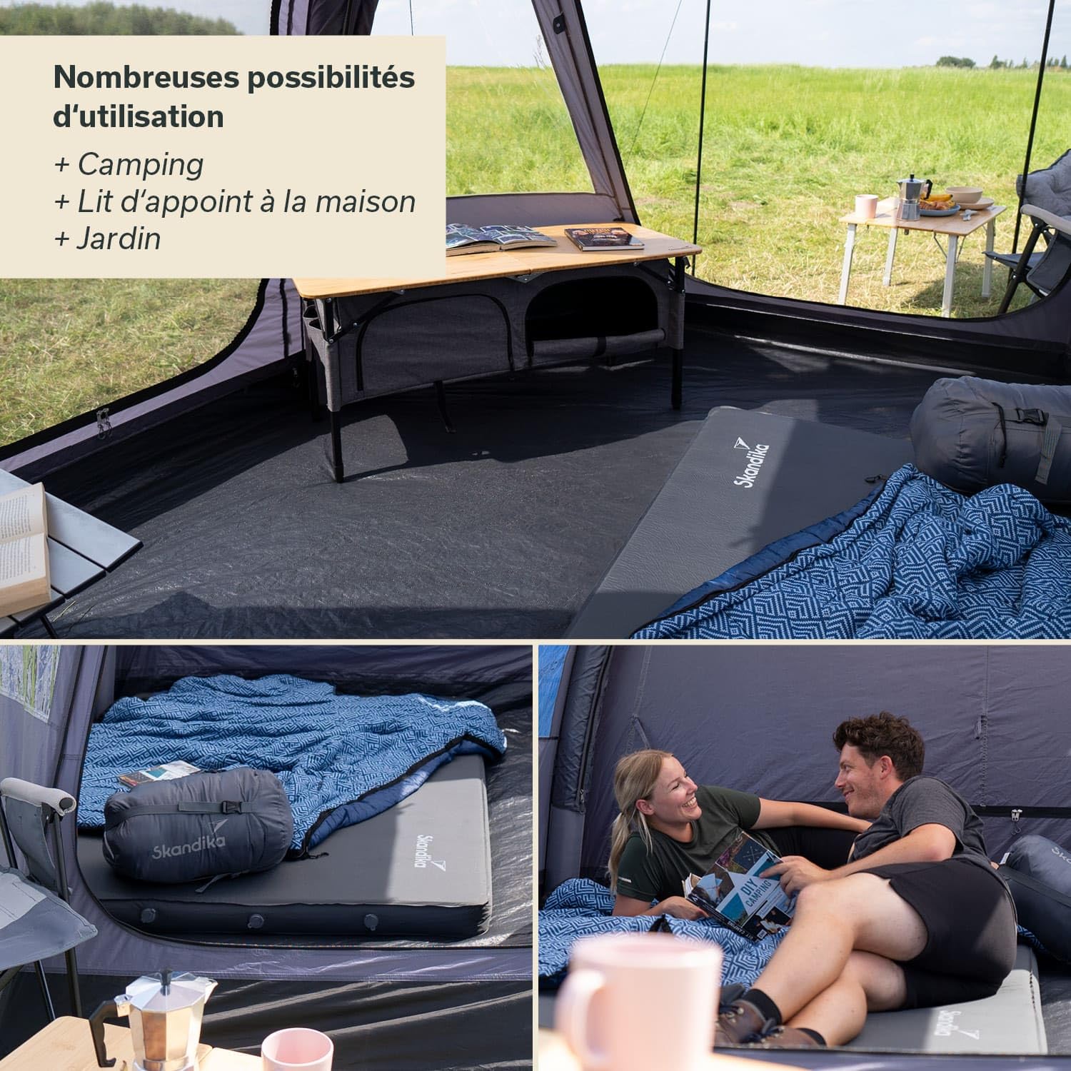 Skandika Matelas Gonflable Easy 3D Premium Flex | Matelas pneumatique pour 1/2 Personnes, avec/sans Pompe USB-C, avec/sans Housse, Max 150/300 kg | Camping, lit pneumatique (Double)