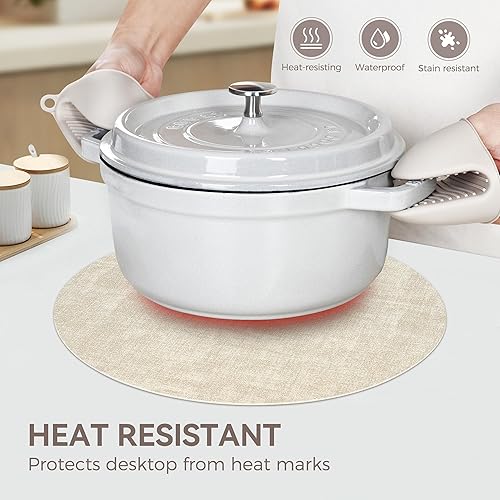 Miniatura 2 de Juego de 6 manteles individuales redondos de doble cara, lavables de piel sintética resistentes al calor, manteles individuales lavables a prueba de