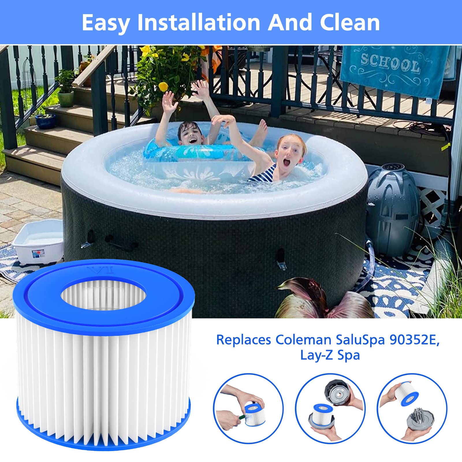 Wkład filtrujący do wanny z hydromasażem rozmiar VI kompatybilny z Lay-Z-Spa, Coleman SaluSpa 90352E 58323, 6-pak