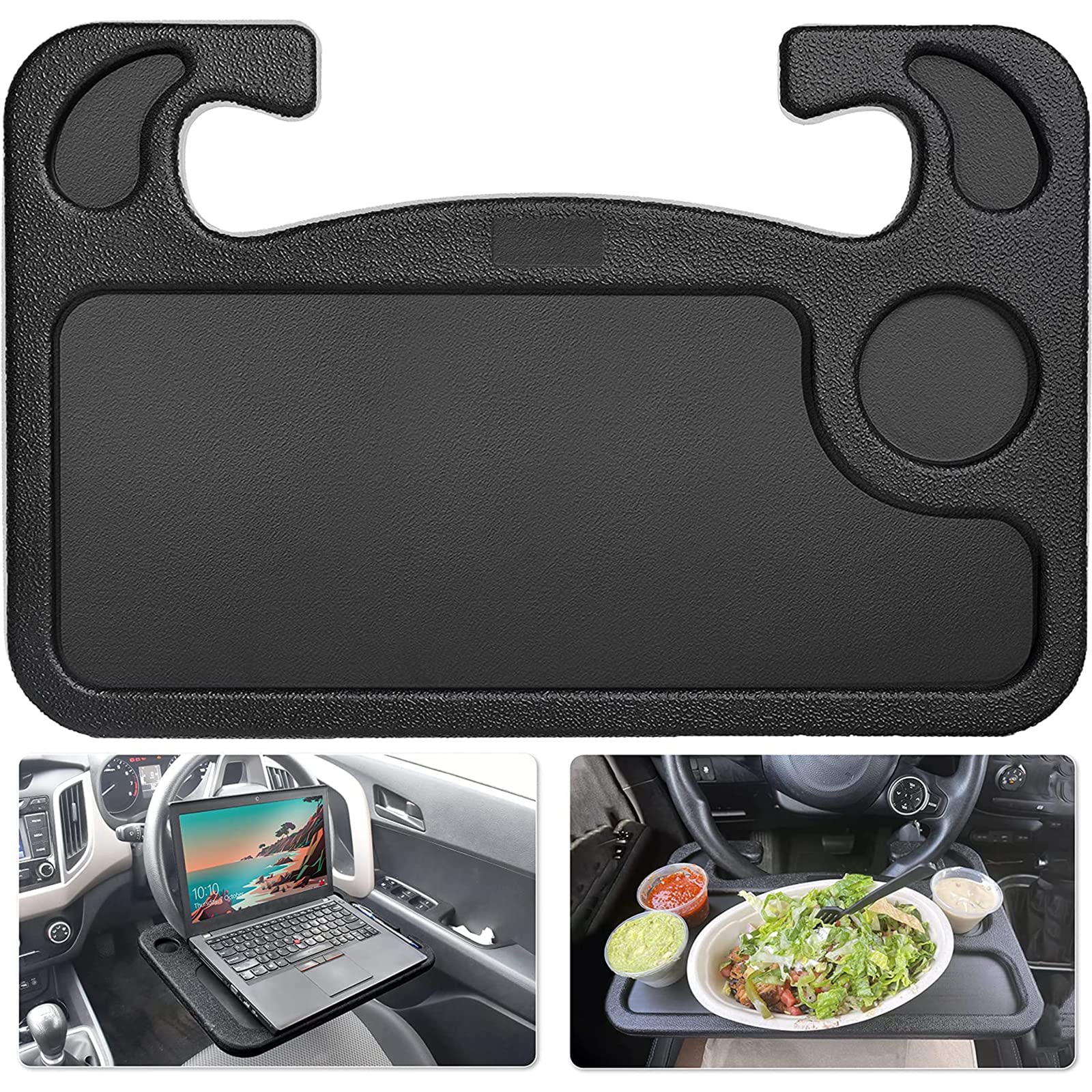 Steering wheel tray for Laptop & Food, 2 in 1 Auto Steering Wheel Desk Vehicle Seat Table Mount for Food Eating, Laptop, Tablet, iPad, Notebook, Car Traveling Table, Suitable for Most Vehicles