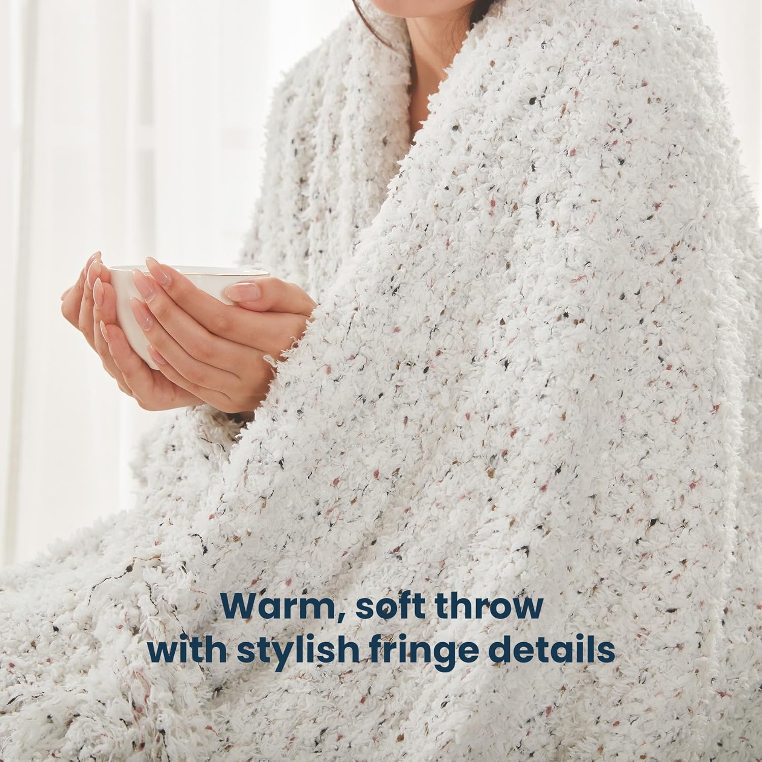 SLEEP ZONE Throw Blanket for Couch, Luxury Boho Throw Blankets for Bed All Season Cozy Bed Blankets 50"x60", White