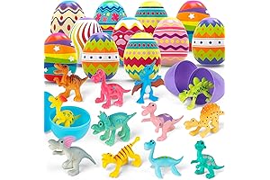 12 Prefilled Dinosaur-Filled Easter Eggs for Hunting, Baskets, Parties, and Goodie Bags