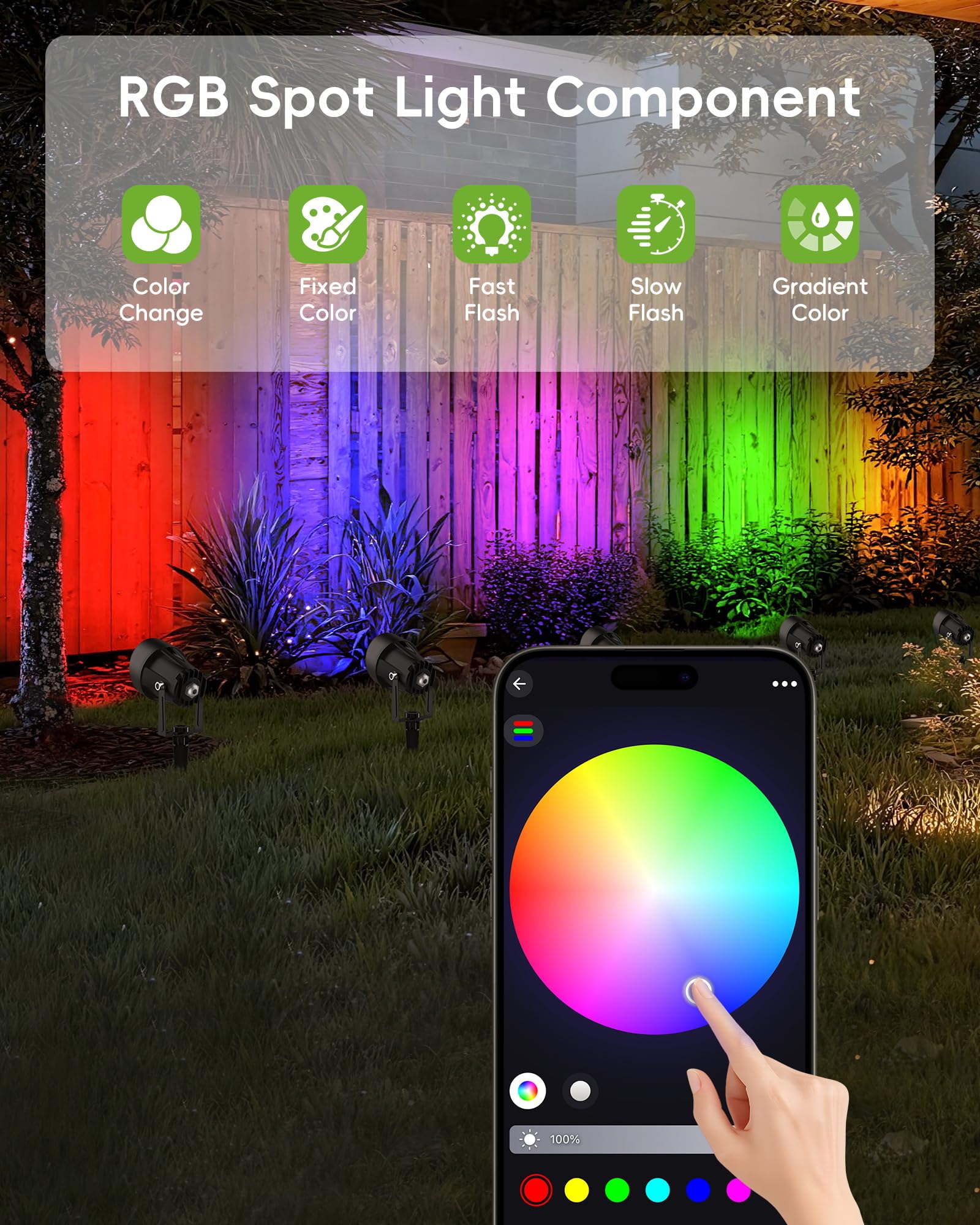 Spot LED Extérieur RGB, 4 Pièces Éclairage de Jardin LED RGB avec App Bluetooth et Télécommande, Avec une prise de 1.5 m, Étanche IP65 Lumiere Jardin pour Terrasse Pelouse Chemins