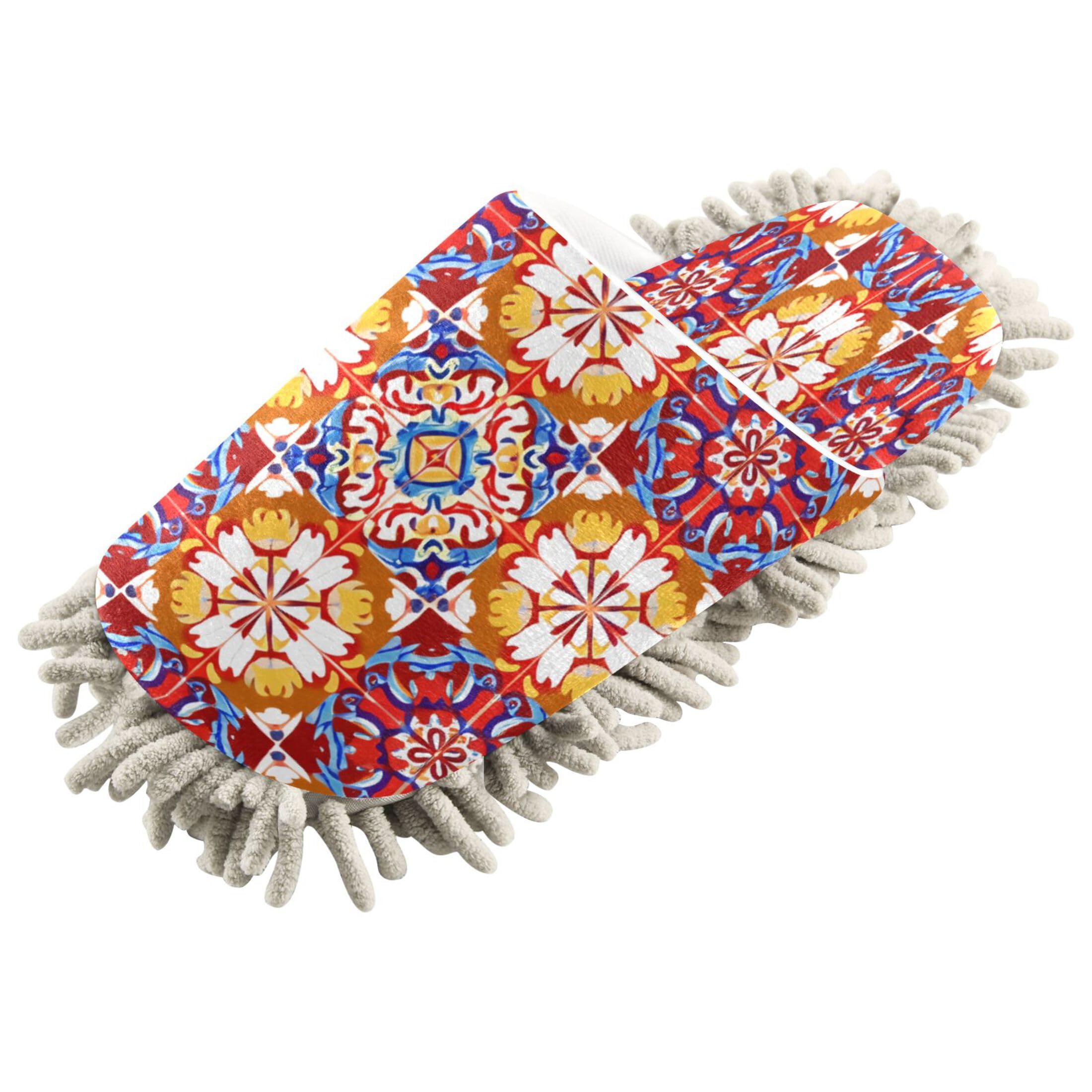 Kigai Intricate Floral Designs Mop Slippers for Floor Cleaning, Slippers for Women Men, Microfiber Floor Cleaning, M