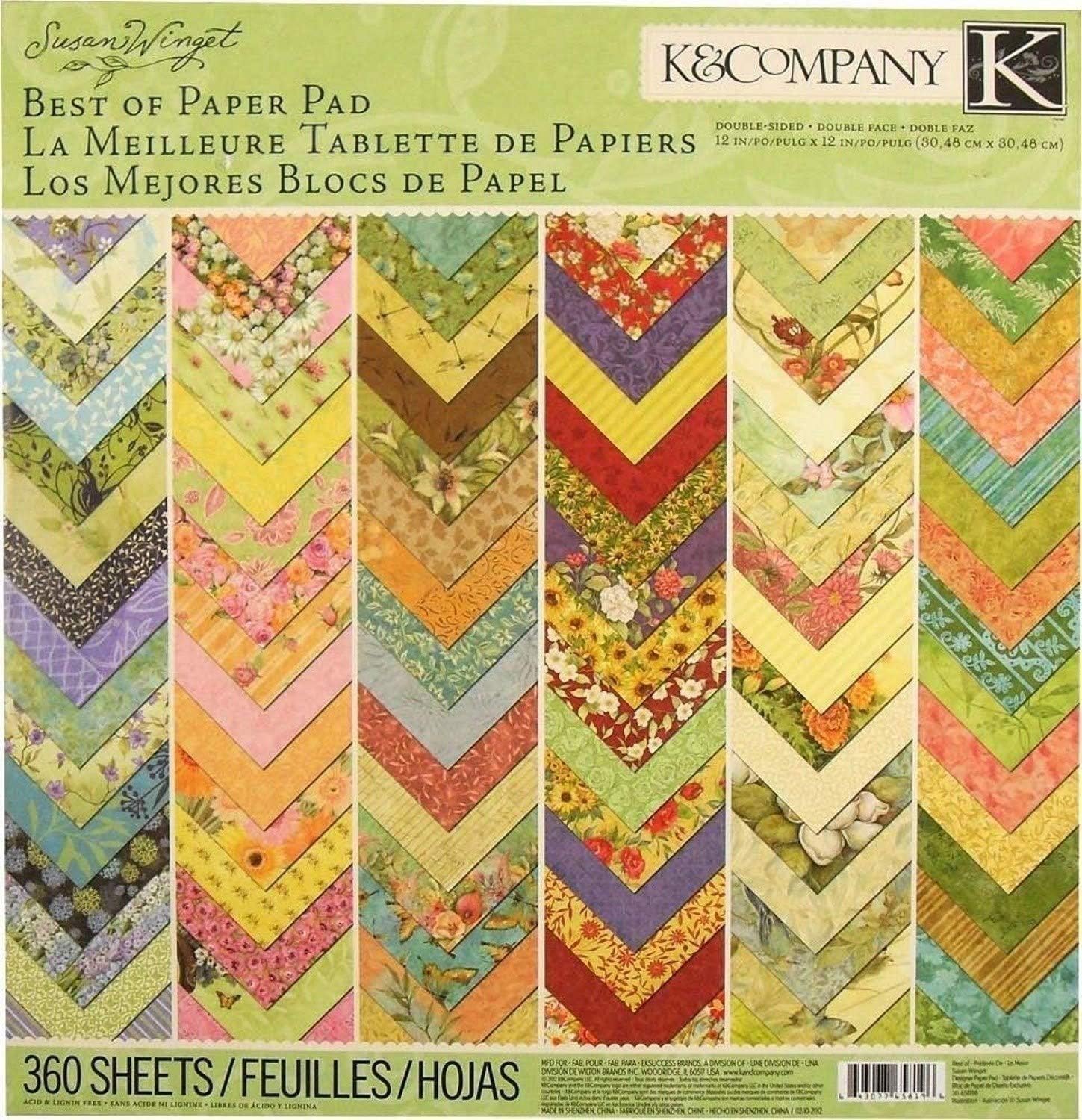 K&Company Best of Susan Winget 12" x 12" Decorative Specialty Paper Pad - 360 Single Sided Flat Sheets-Great for Scrapbooking, Arts & Crafts Projects