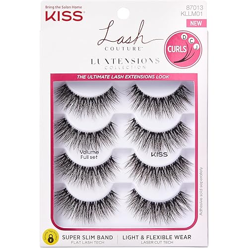 KISS Lash Couture Luxtension, False Eyelashes, Volume Full Set', 14 mm, Includes 4 Pairs Of Lashes, Contact Lens Friendly, Easy to Apply, Reusable Strip Lashes