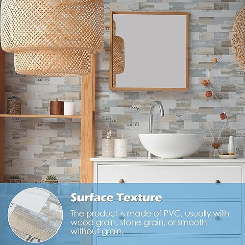Vista 120 de Paquete de 1 lámina de revestimiento autoadhesivo de 12 x 12 pulgadas, baldosa de pared de PVC para cocina, baño, chimenea, mesa de lavandería o gris