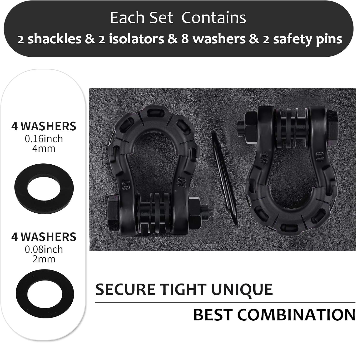 Shackles Upgrade 3/4" D Ring Shackle (2 Pack) 70,000 lbs Break Strength with 7/8" Pin, Isolator and Washer Kits for Use with Tow Strap, Winch, Off-Road Truck Vehicle Recovery, Black - Image 4