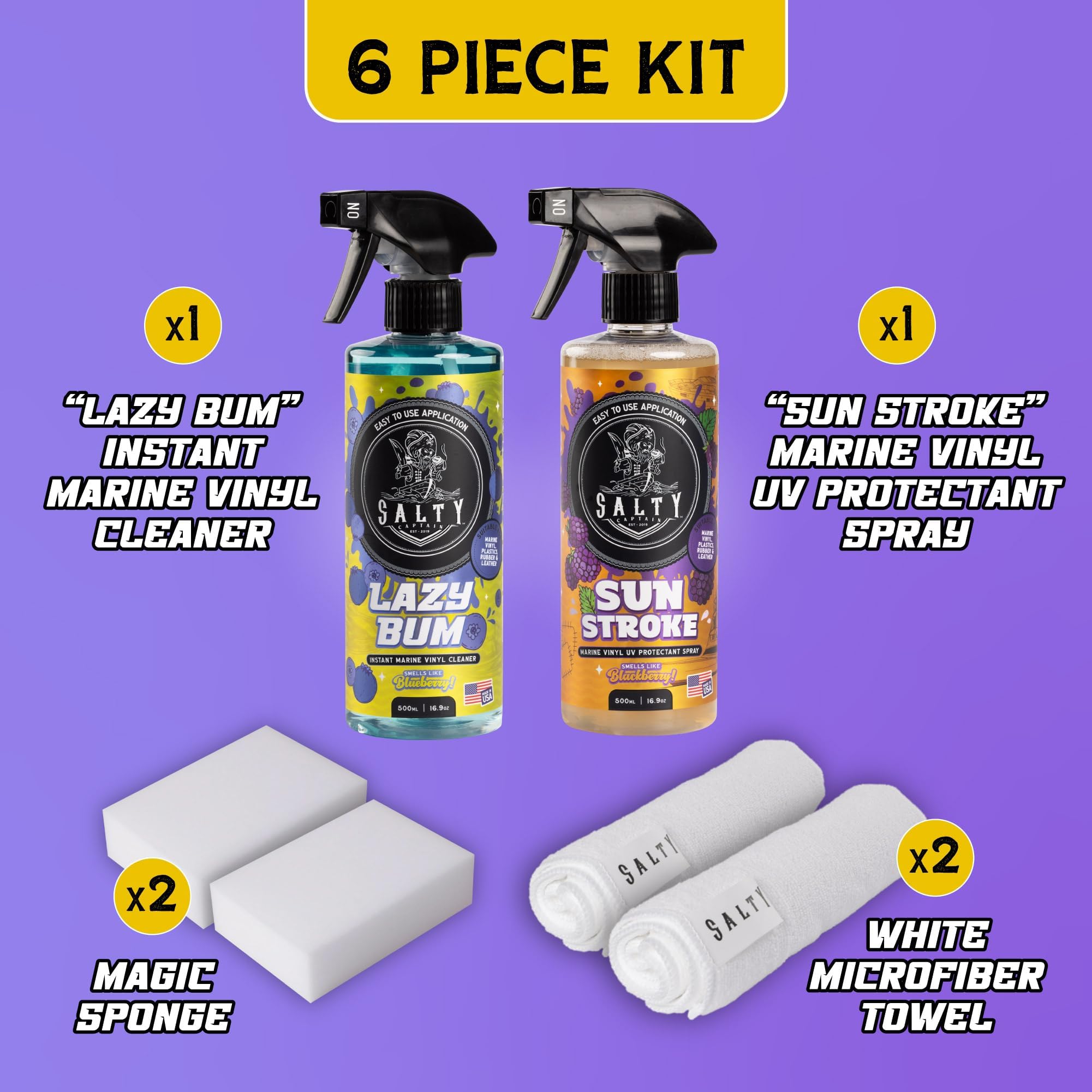 Salty Captain Sweet Seats Kit - Boat Upholstery Cleaner and Protectant Kit with Boat Seat Cleaner Spray & UV Marine Vinyl Protectant | RV, Car & Auto Vinyl Care | Boat Cleaning Supplies & Accessories