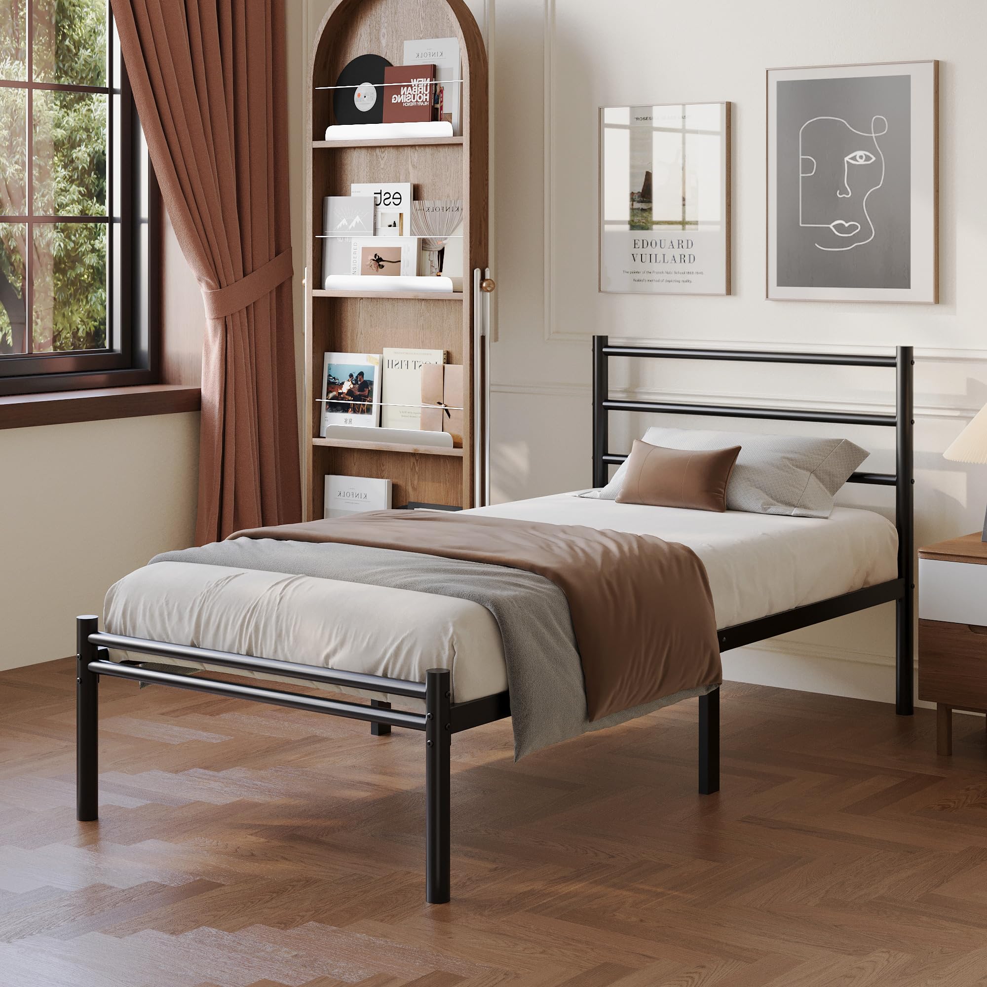 Yicensen Cama Individual de Metal 80x190 cm con Cabecero y Piecero, Estructura de Cama con Plataforma de Metal y Soporte de Lamas de Acero, Negra