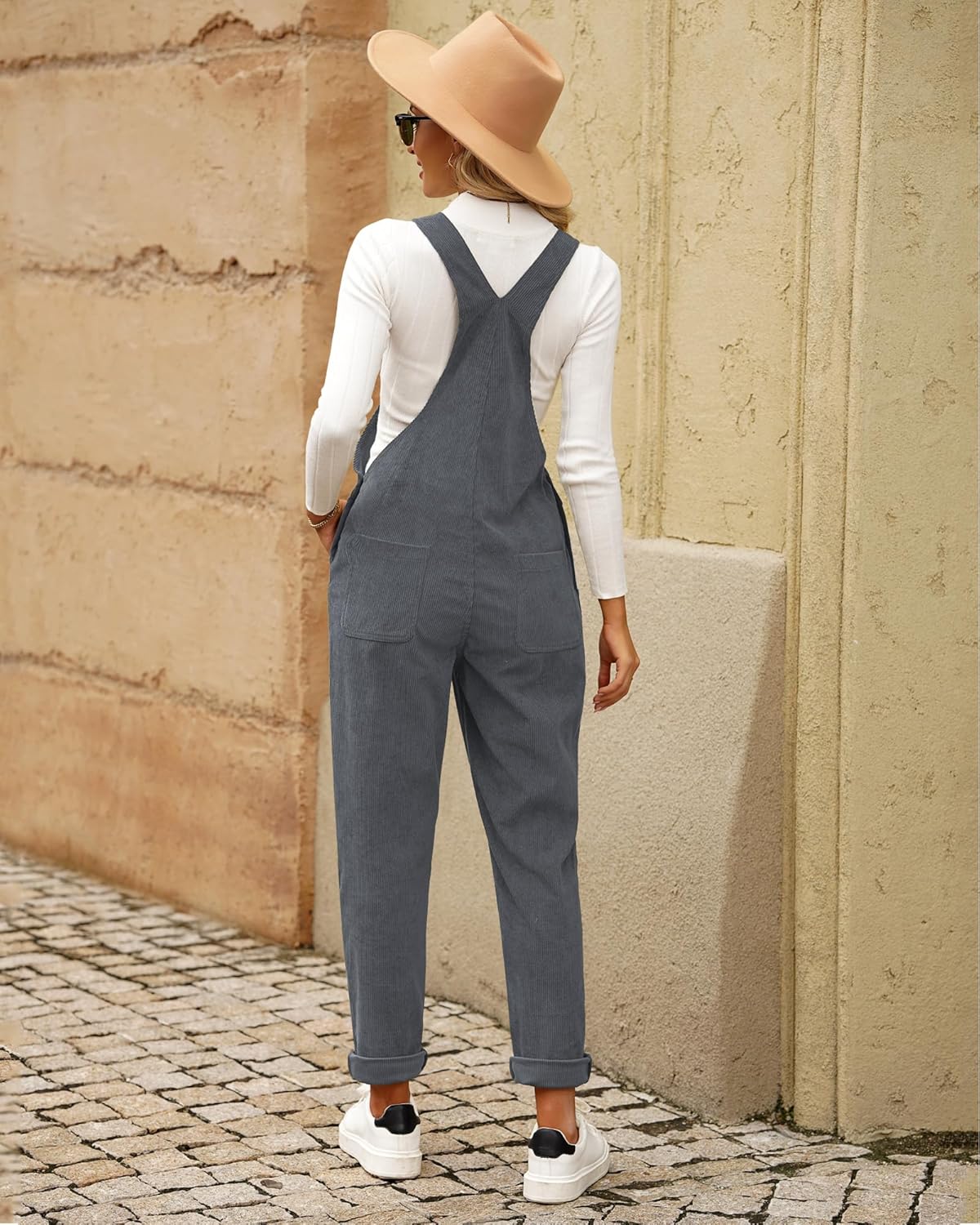 LookbookStore Womens Overalls Corduroy Bib Adjustable Straps Fashion Jumpsuit Overall for Women with Pocket - Image 6