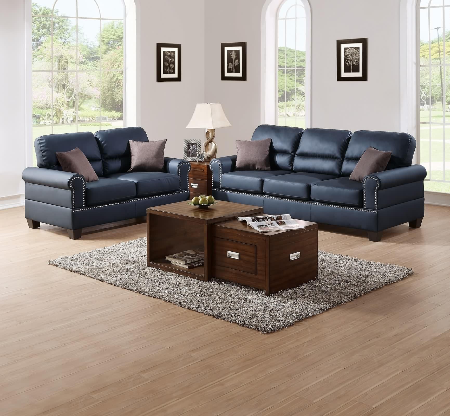 Amazon.com: Daesar Black Bonded Leather 2Pc Sofa Set Sofa and