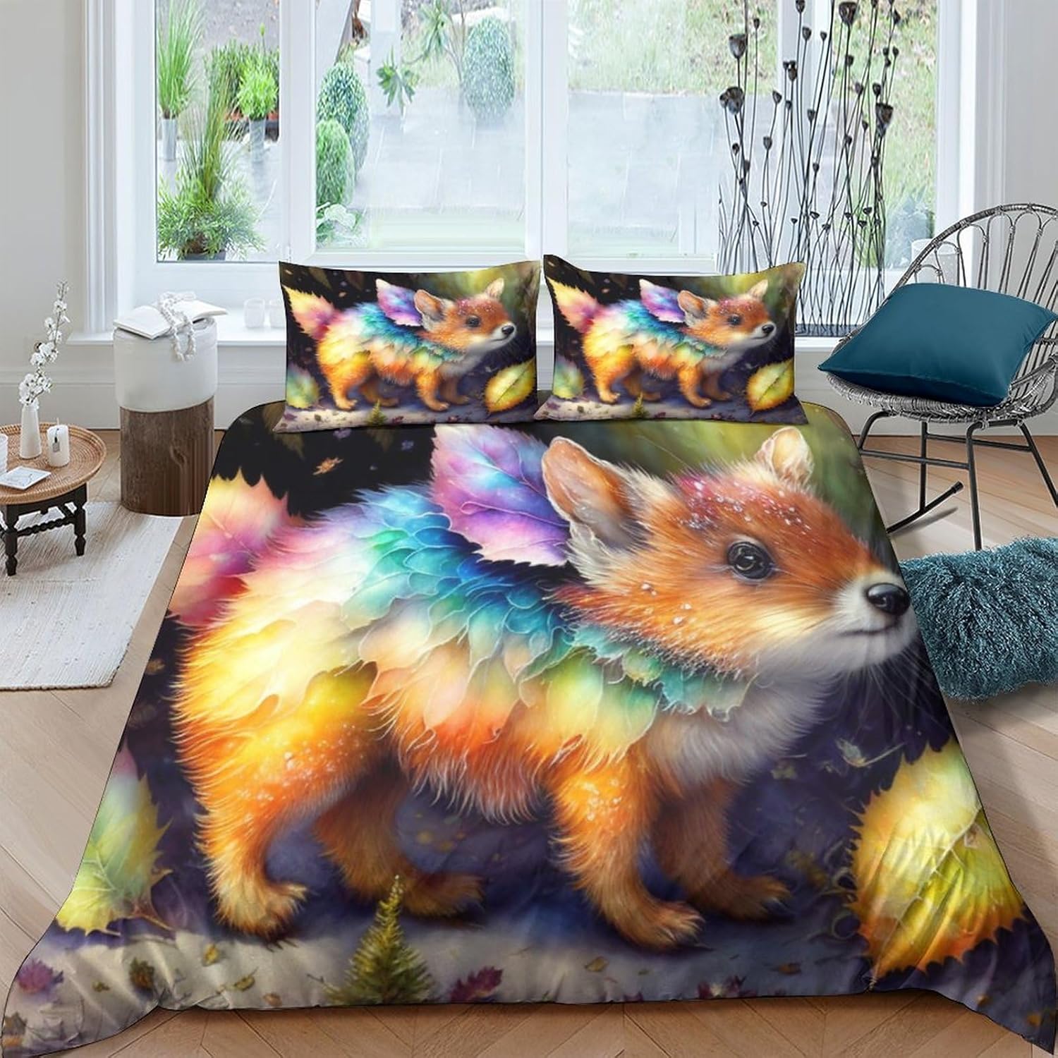 Colorful Animals Three Piece Suit Cartoon Quilt Cover Set - Super Soft Bedding Set for Kids with Pillowcase - Lightweight and Breathable Microfiber Bed Linens