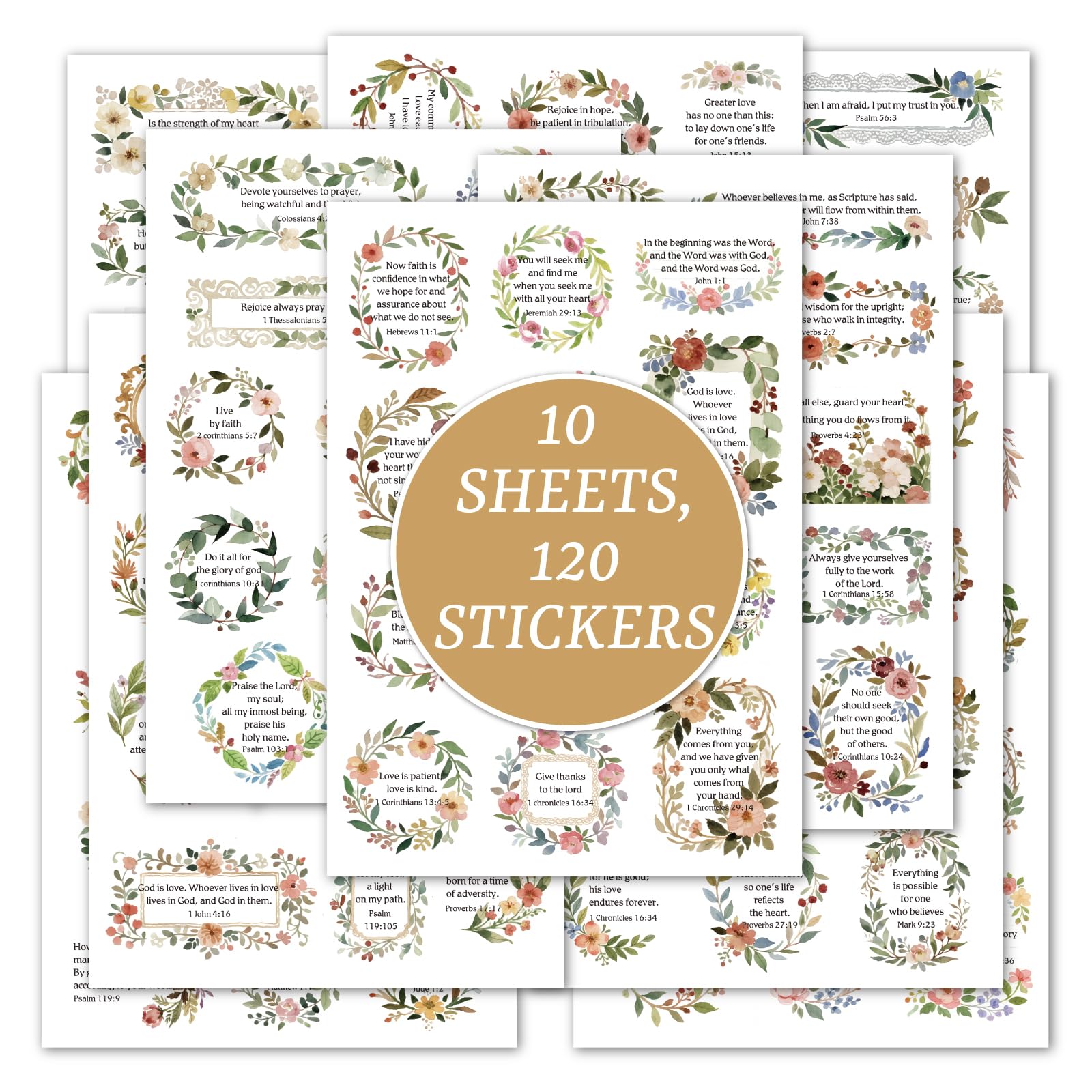 Photo 1 of 120 Pcs Christian Bible Verse Stickers, PET Floral Scripture Sticker