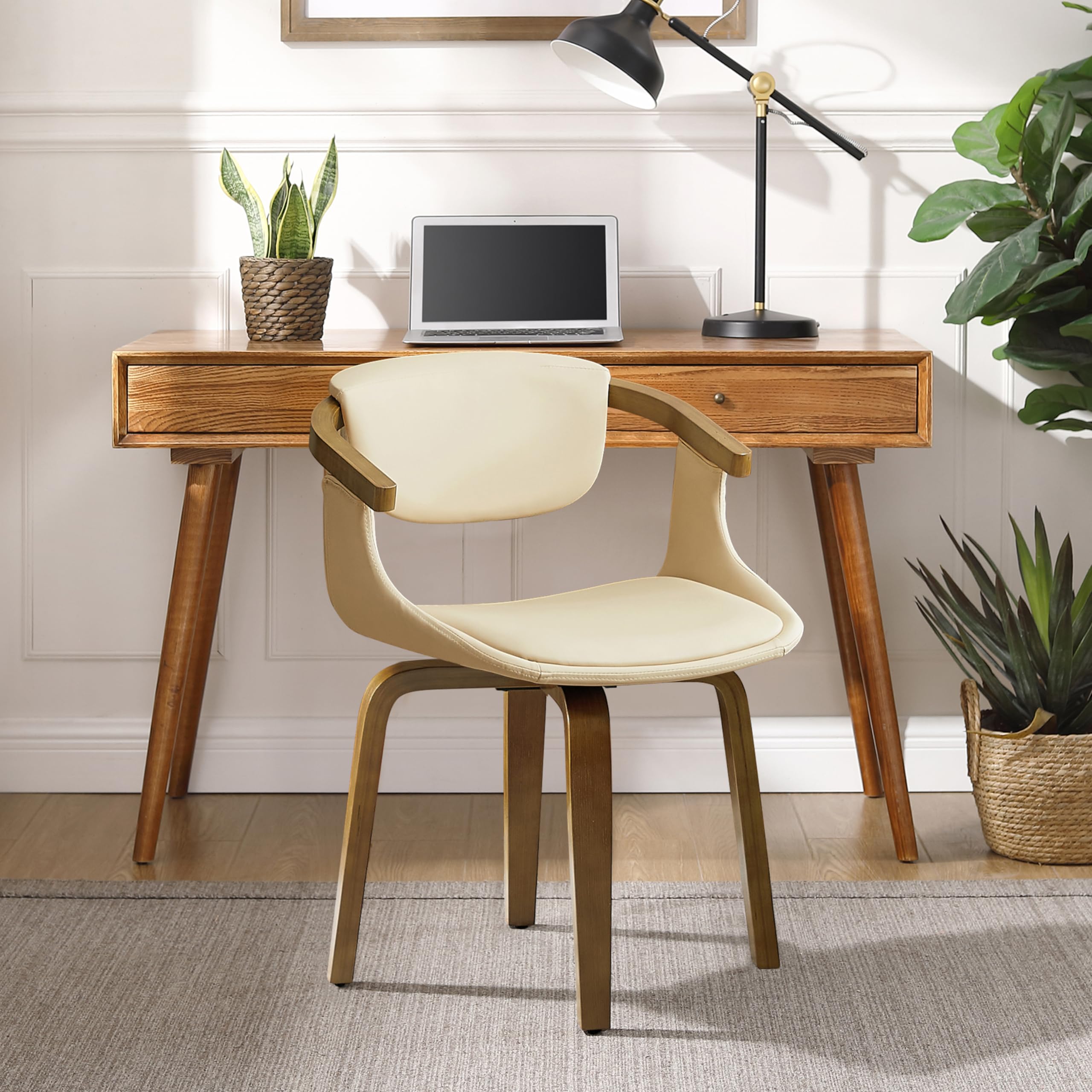 Zouron - Silla de Comedor, Silla Moderna (con Patas de Madera), Silla de salón (con cojín y Respaldo), Silla de Cocina, Silla de Oficina en casa, Silla giratoria, Color Beige