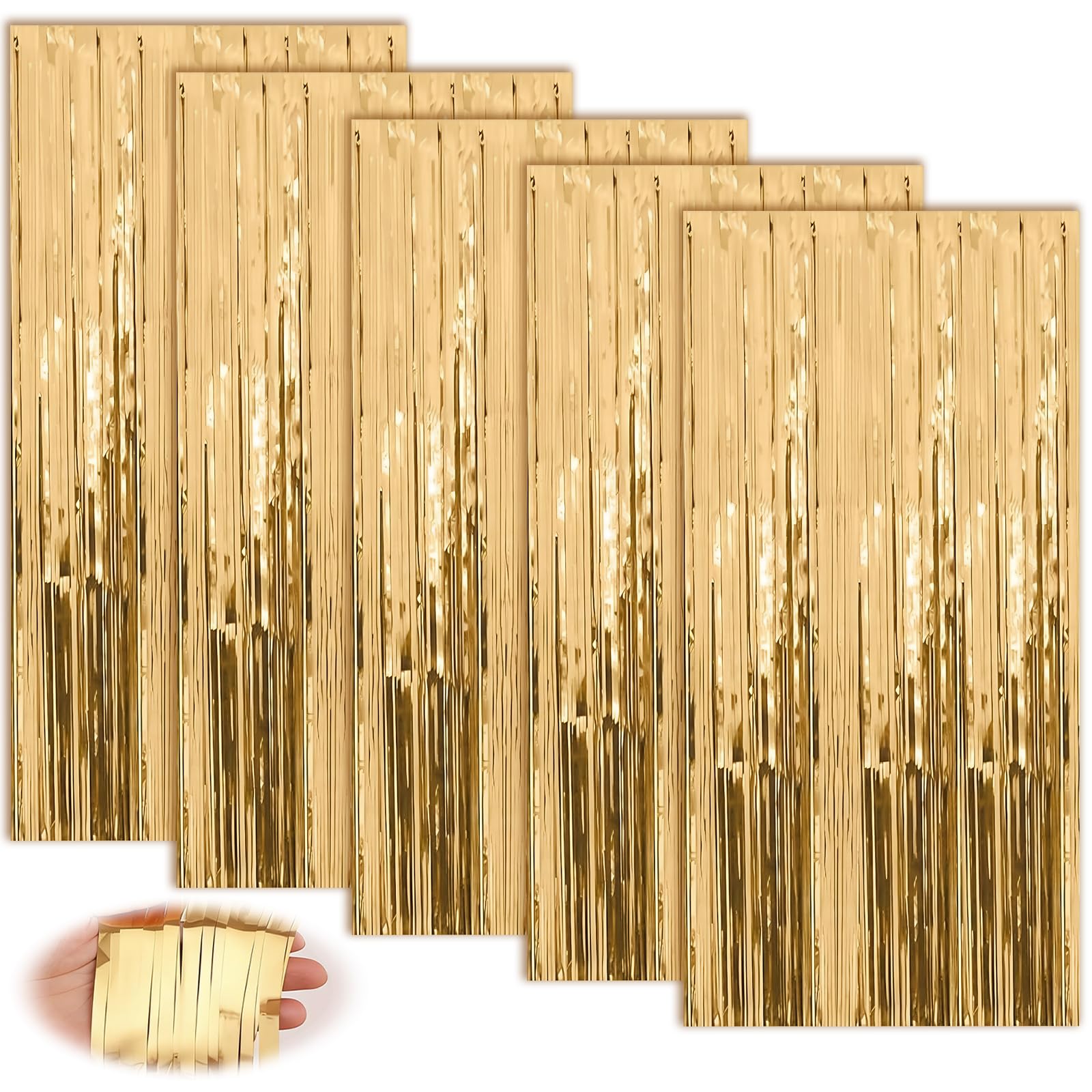 llikknve Champagne Gold Foil Curtain 5PCS 6.5ft Gold Tinsel Fringe Curtains Streamers Party Decorations with Reflective Metallic Finish for Door Window Backdrop for Birthdays Weddings