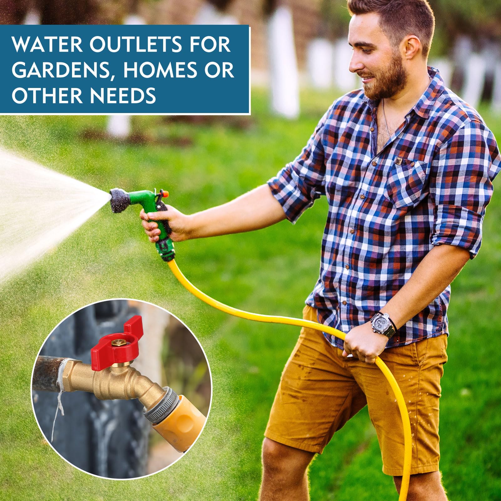 VIHOSE Paquete de 15 baberos de manguera macho de 1/2 pulgada MIP x 3/4 pulgadas MHT, válvula de cierre de latón de 1/4 de vuelta, grifo de agua resistente para manguera de jardín y patio al aire