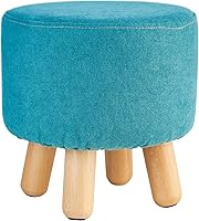 Vista 15 de H&B Luxuries Taburete otomano acolchado redondo de tela (4 patas-lino simple)