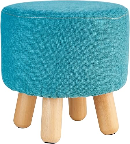 Miniatura 15 de H&B Luxuries Taburete otomano acolchado redondo de tela (4 patas-lino simple)