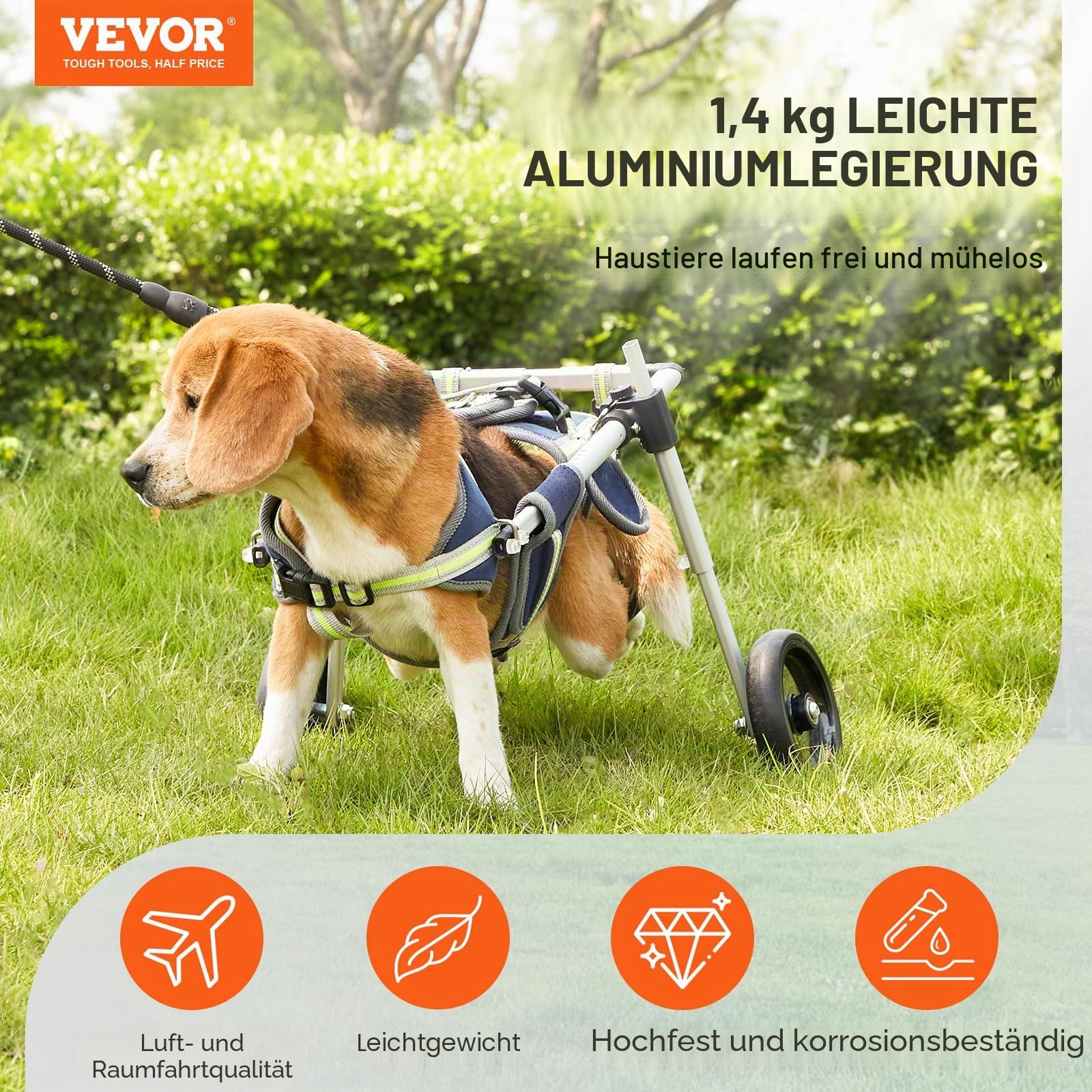 VEVOR Hunderollstuhl für Hinterbeine, Haustierrollstuhl, verstellbar, unterstützt die Heilung, Hundewagen/Rollstuhl für verletzte, behinderte, gelähmte oder an den Hinterbeinen schwache Haustiere