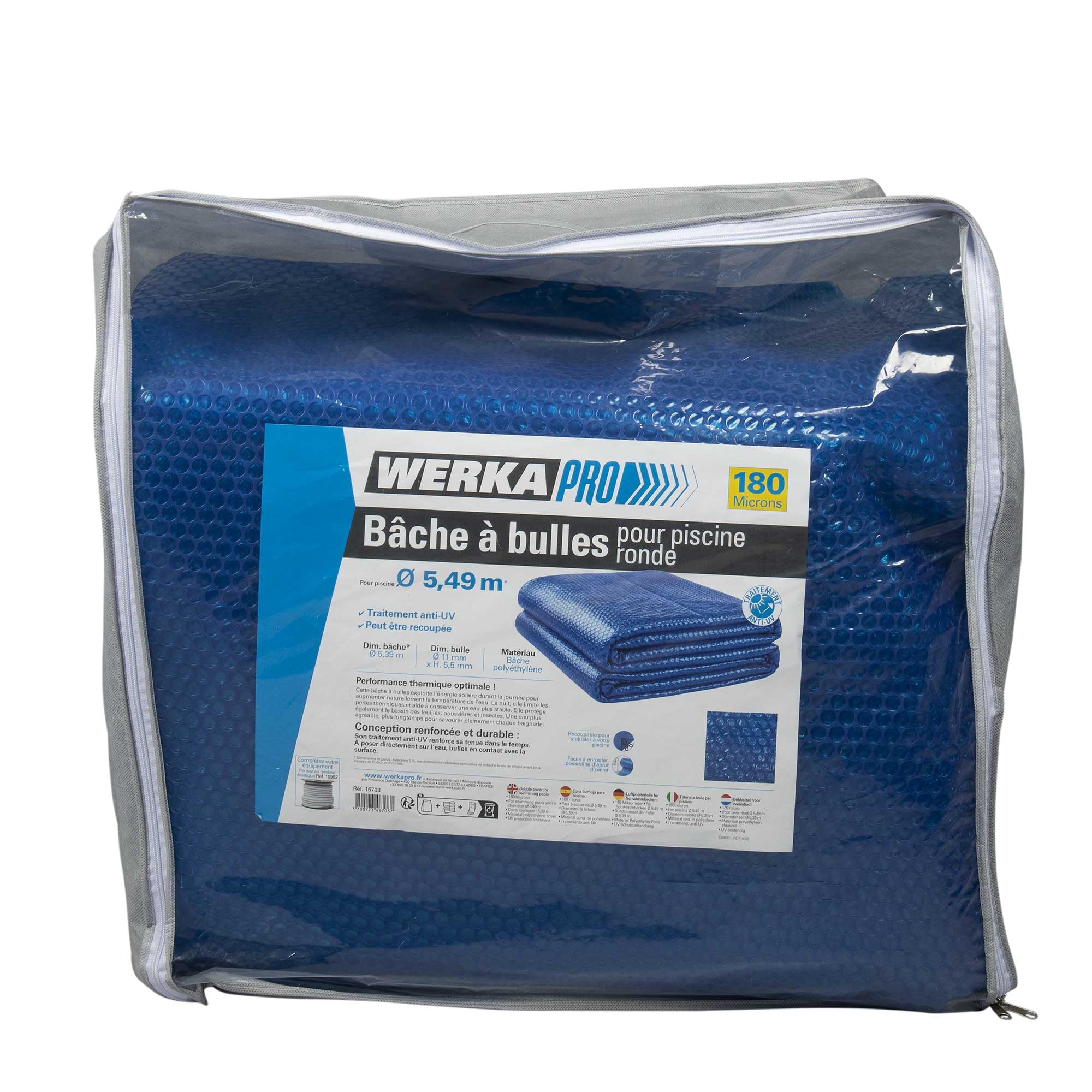 WERKA PRO Bâche à Bulles Ronde Polyéthylène 180 Microns - Traitement Anti-UV - Ø 3,56 m pour Bassin Ø 3,66 m - Bleu - Chauffage Solaire Économique Eau Piscine