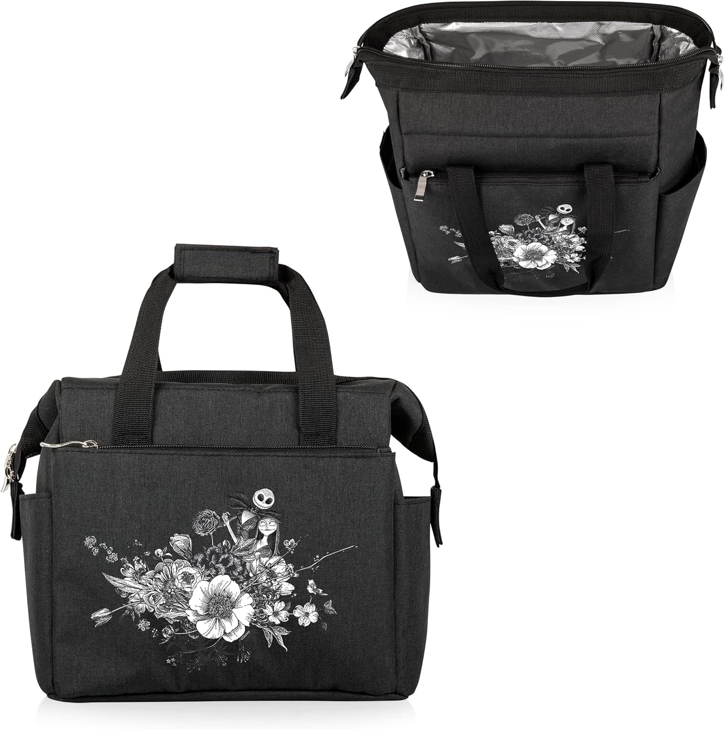 PICNIC TIME Disney Nightmare Before Christmas Jack and Sally On The Go Insulated Lunch Bag, Soft Cooler Lunch Box, Leak Resistant Reusable Lunch Tote, Work Lunchbox, (Black)