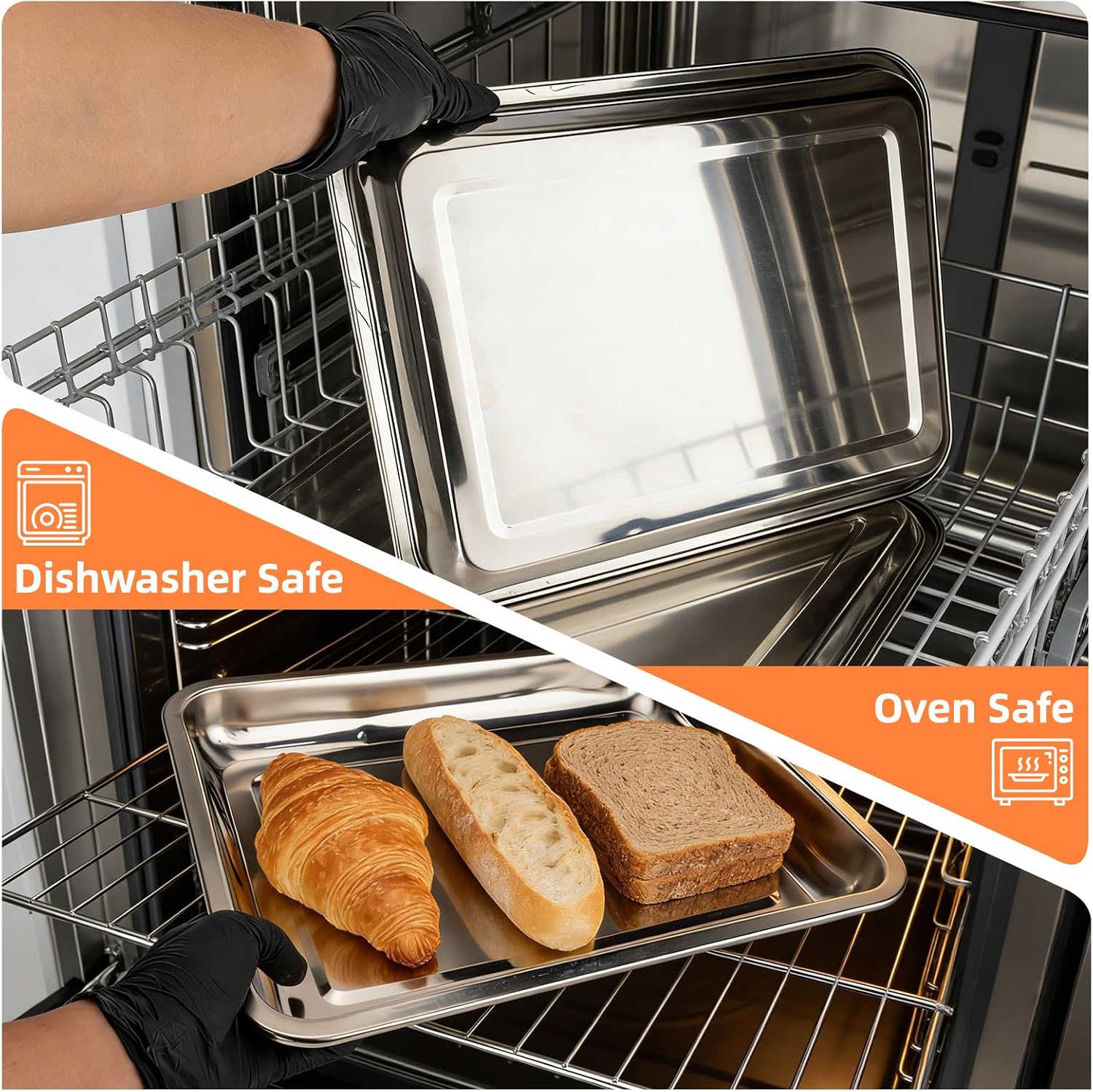 2 PCS Baking Sheet Pan Set, 15’’ x 11.8’’ x 1’’ Stainless Steel Large Cookie Sheet Baking Pans, Large Thick Cookie Tray Pans for Baking,Easy Clean & Dishwasher Safe,Heavy Duty & Sturdy