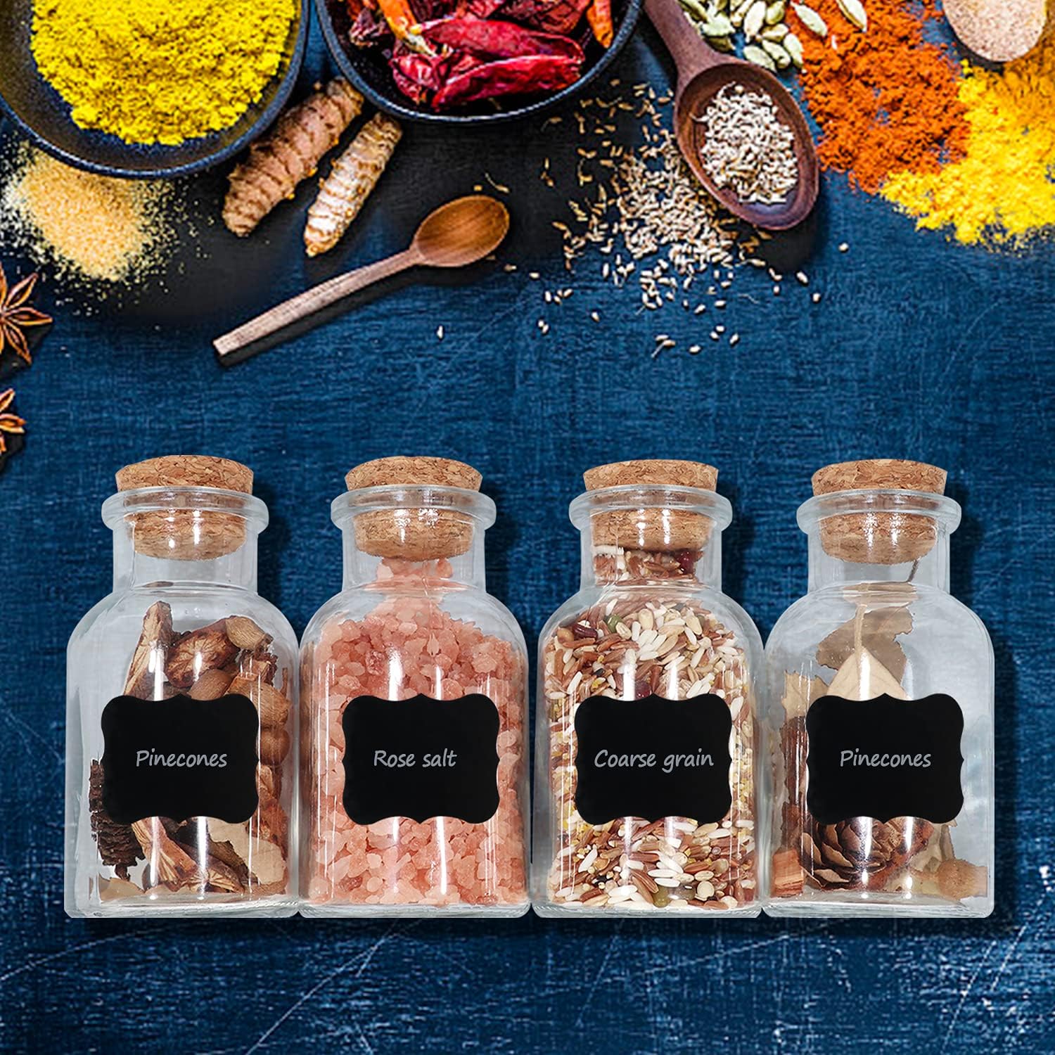 Yishik 150ml Clear Glass Jars with Cork Lids,12 Pack Spice Jars 5oz Kitchen Storage Glass Bottles Cork Jars for Candy,Herbs,Tea Leaves,Seasoning - Image 5