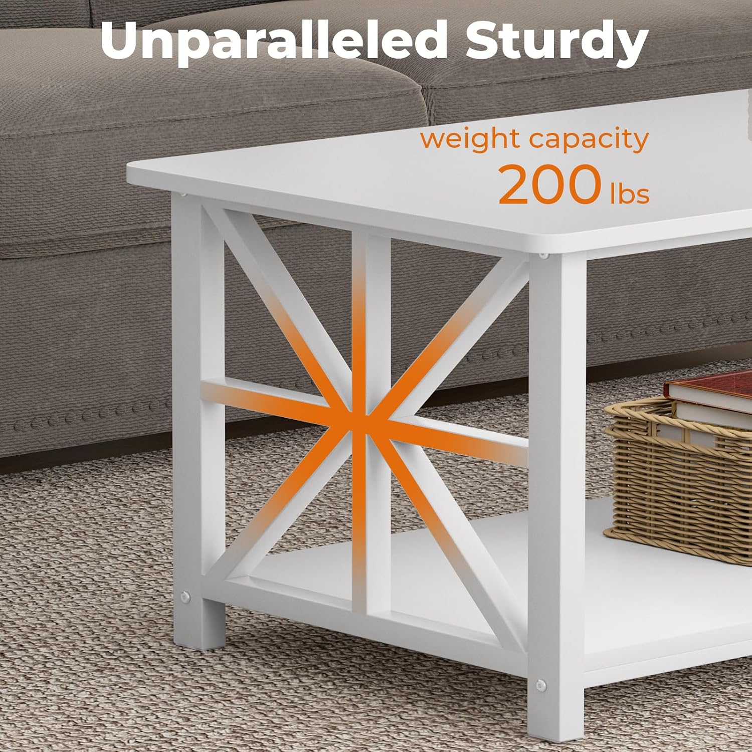 GreenForest Coffee Table for Living Room with Round Corners Farmhouse Style Center Table with Storage Shelf 39 Inch Space Saving Easy Assembly Full White thumbnail