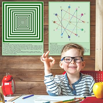 SADIKALO 6pcs Eye Exercise Chart - Visual Muscle Relaxation Office Classroom Wall Decor Myopia Dry Eye Office Gift Waterproof Poster Card Desk Sign Home School Kids Students Office Coworkers