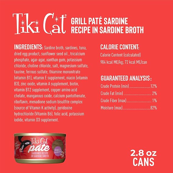 Tiki Cat Grill Pate Wet Cat Food, Sardines, 2.8 oz. Cans (12 Count)
