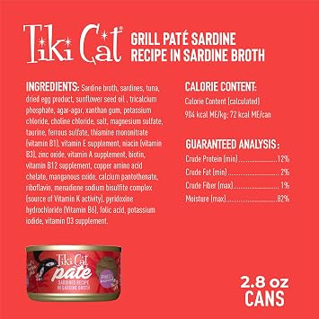Tiki Cat Grill Pate Wet Cat Food, Sardines, 2.8 oz. Cans (12 Count)