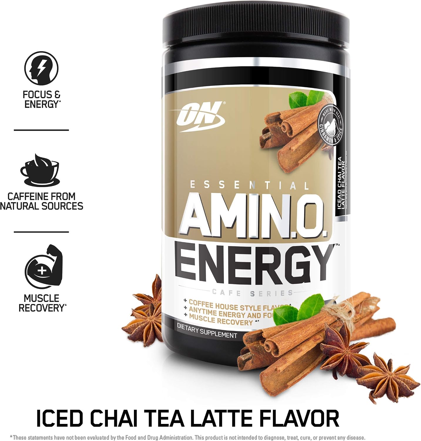 Optimum Nutrition Amino Energy - Pre Workout with Green Tea, BCAA, Amino Acids, Keto Friendly, Green Coffee Extract, Energy Powder - Iced Chai Tea Latte, 30 Servings