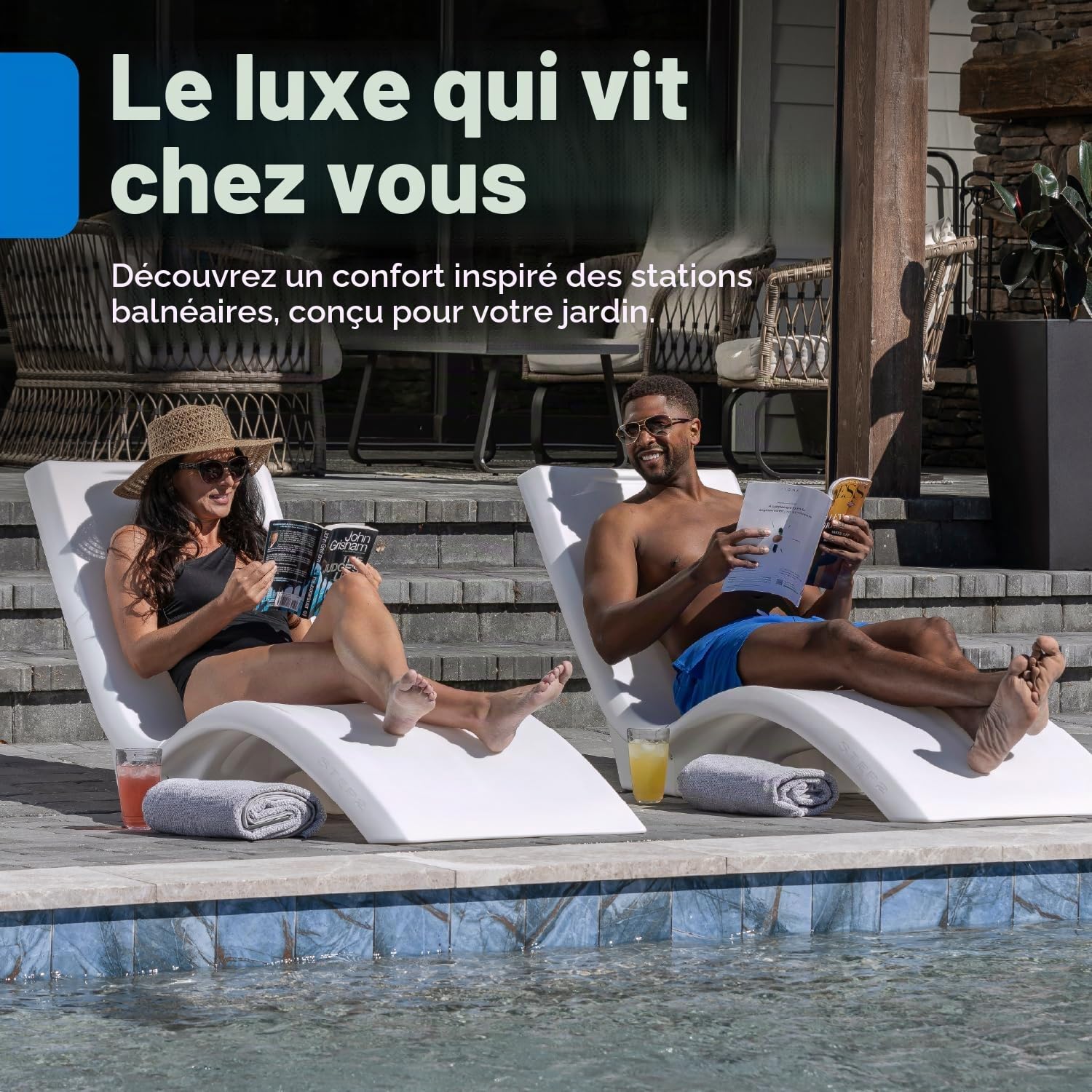 Step2 Vero Pool Lounger Chaise Longue De Piscine En Plastique - Blanche | Transat Avec Base Lestable Et Plastique Uv20 - Pour Une Profondeur D'Eau Jusqu'À 30,5 Cm |Bain De Soleil D'Extérieur/De Jardin