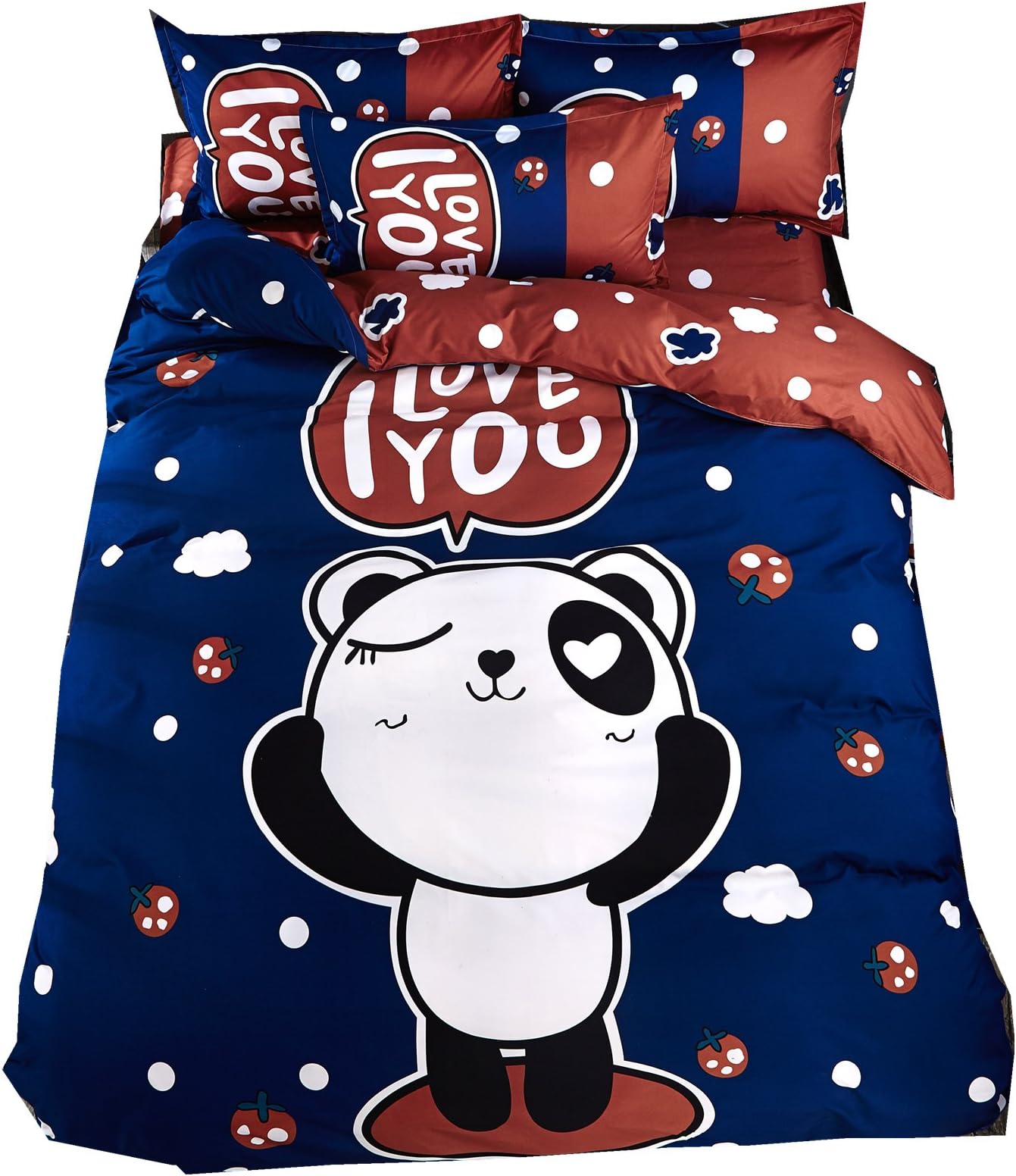 Ningkotex Cute Cartoon Print Duvet Cover Pillow Case Queen Kid's Girl Boy Bedding Set (Panda)