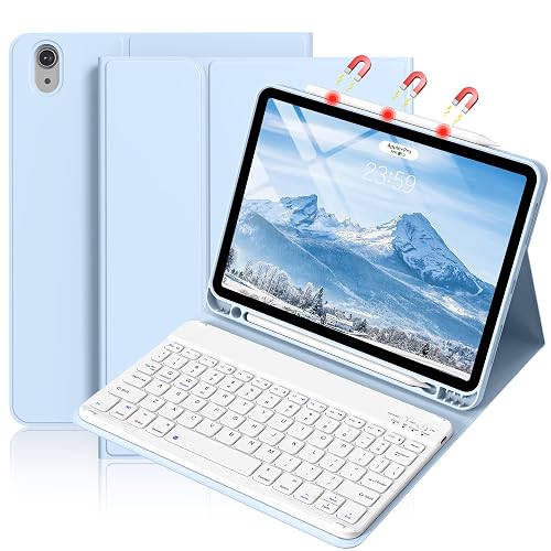 BQDIYOO Case for iPad Air 7th/6th 11-inch M3/M2 (2025/2024) & 10.9 inch Air 5th 4th Gen with Keyboard 2022 2020, Detachable Wireless Keyboard Cover with Pencil Holder, Auto Sleep/Wake, Blue