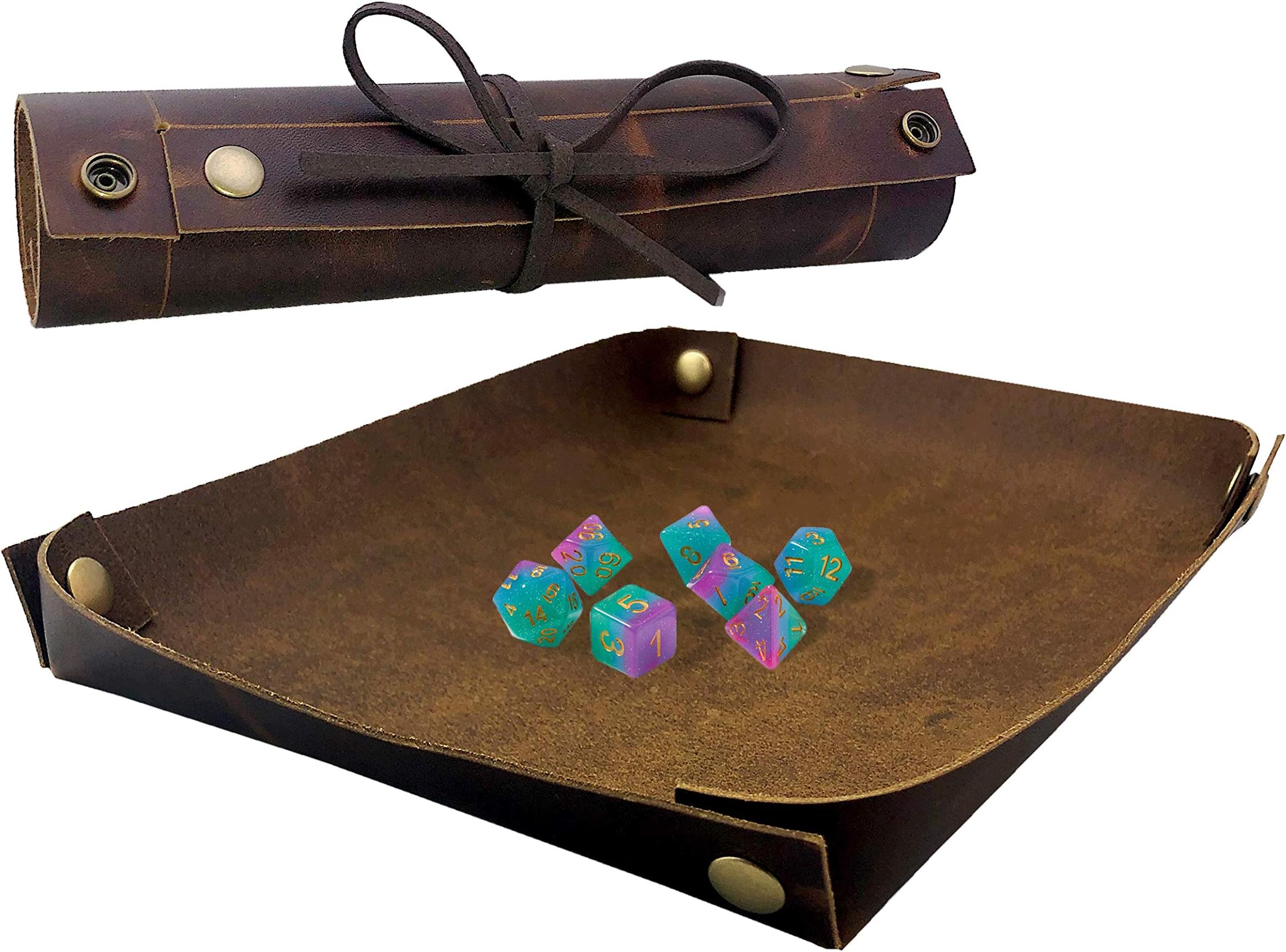 SM PRO Dice Tray - Full Grain Premium Leather Dice Mat for DND and Other RPG or Dice Rolling Games - Folding Organizer Tray for Jewelry or Keys -Portable and Collapsible for Convenience (Chocolate)