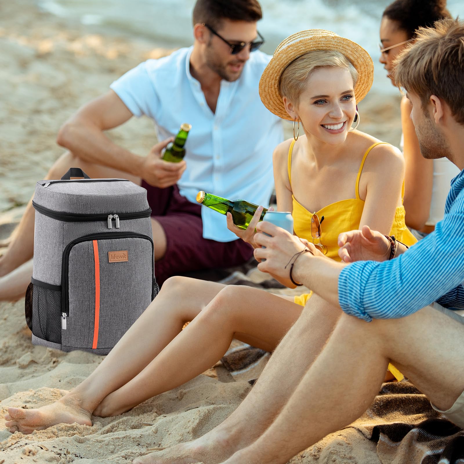 Lifewit 22L 30 Dosen Kühlrucksack, Auslaufsichere Kühltasche Rucksack, wasserdichte Isolierte Lunchtasche für Männer, Frauen, Arbeit, Picknicks, Strand, Camping, Reisen, Grau