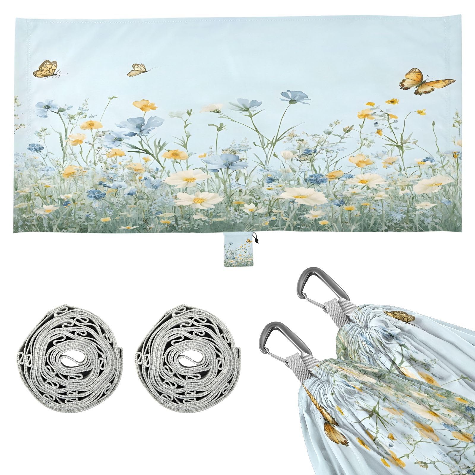 ATTX Wildflowers and Butterflies Camping Hammock - Lightweight & Portable Hammocks, Heavy Duty 330lbs Capacity for Indoor, Hiking, Backpacking, Travel, Backyard, Beach#104