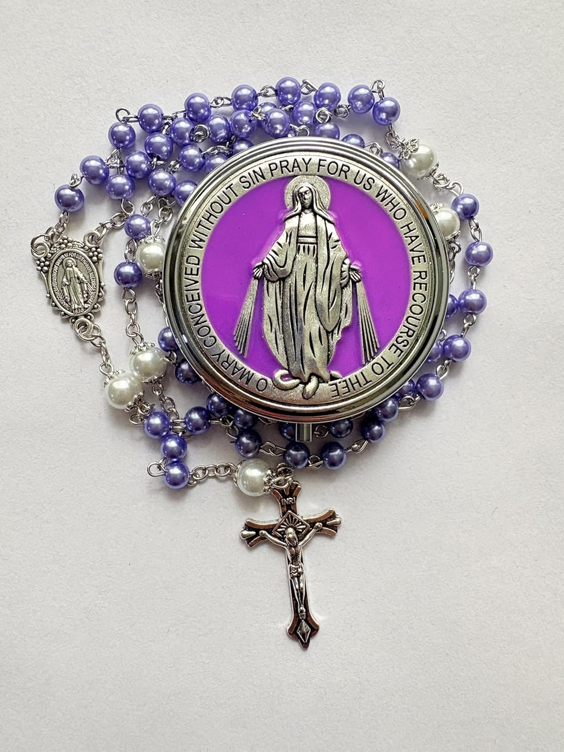 Catholic Pearl Cross Rosary Necklace — Ideal for Baptism, Prayer, Devotion — 6mm Glass Beads & 8mm Our Father Beads w/Caps, Miraculous Jewelry Box – Perfect Religious Gift for Women, Men - Image 2
