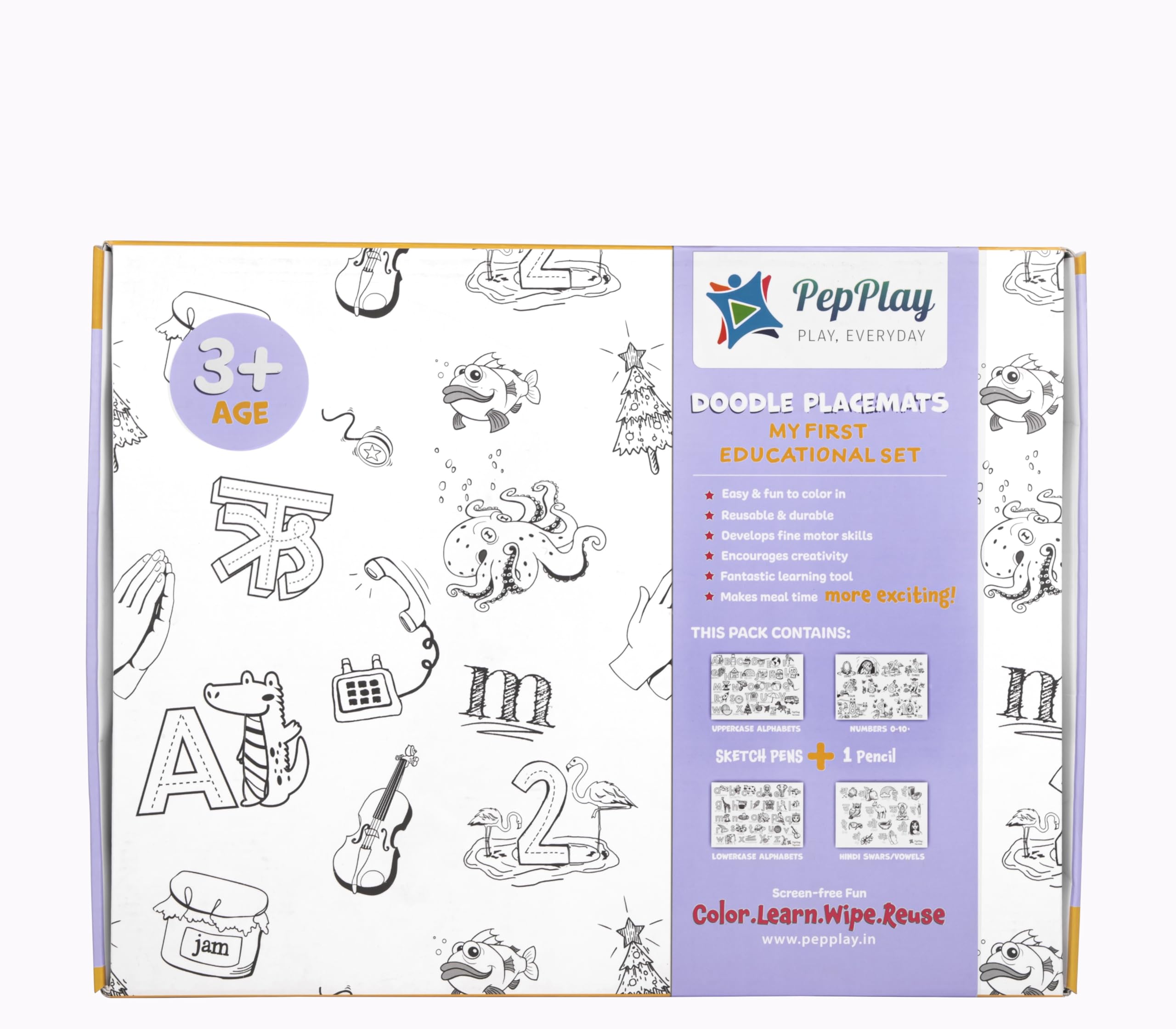 Pepplay Reusable 4 Learning Sheets with Sketch Pens & Pencil, Pre-School Educational Toy, Learn Tracing, Writing and Pen Control, Birthday Return Gift for 2 3 4 5 Years Boys and Girls, Write and Wipe