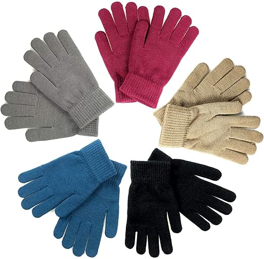 Winter Magic Gloves for Adults, 5 Pairs of Stretchy Knit Warm Gloves for Men, Women and Teens