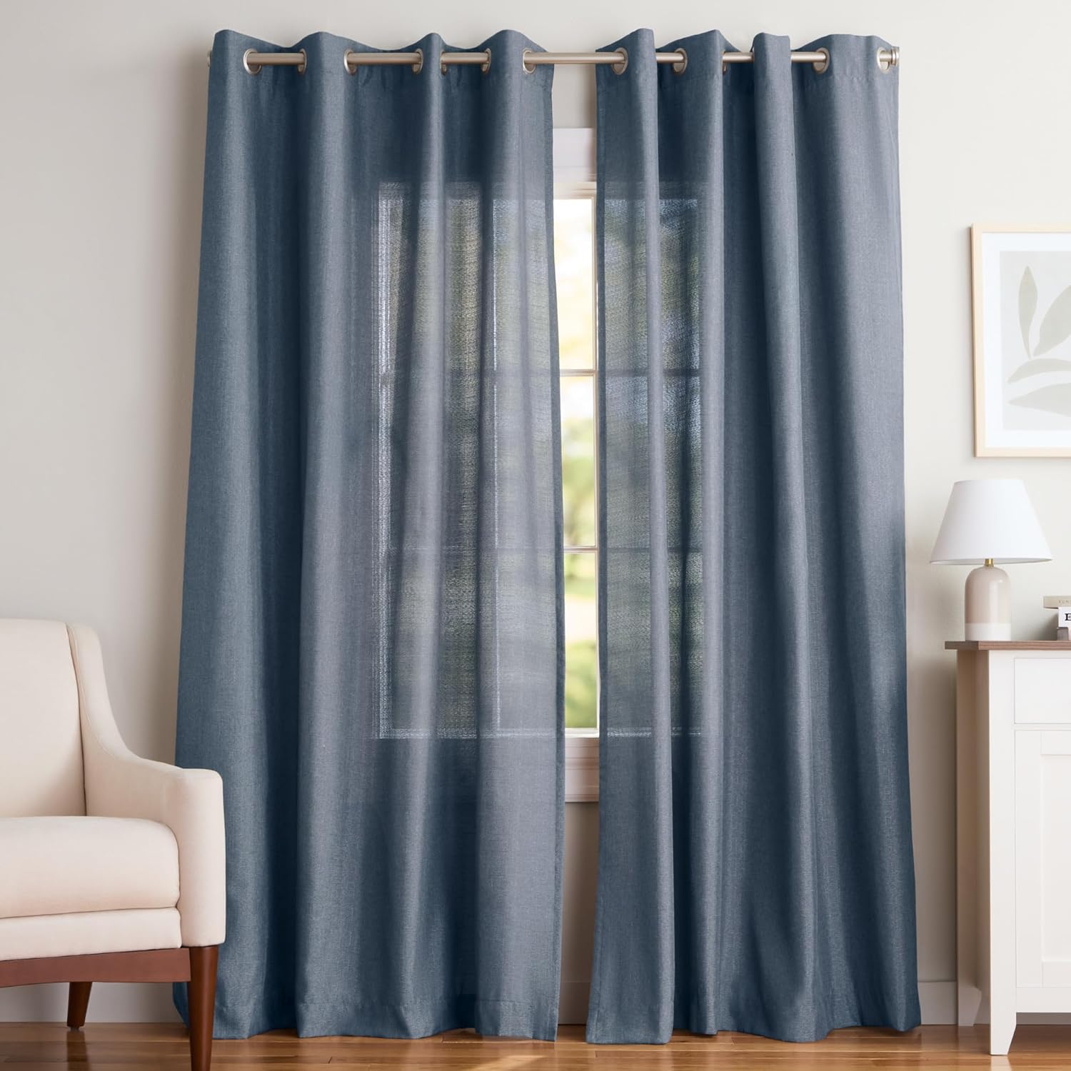 Exclusive Home Loha Linen Grommet Top Curtain Panel Pair, 54"x84", Blue