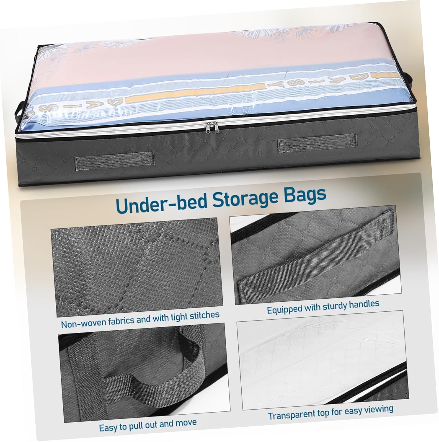 STOBOK 4pcs Clothing Storage Containers under Bed Storage Bags Handles for Blankets Quilts