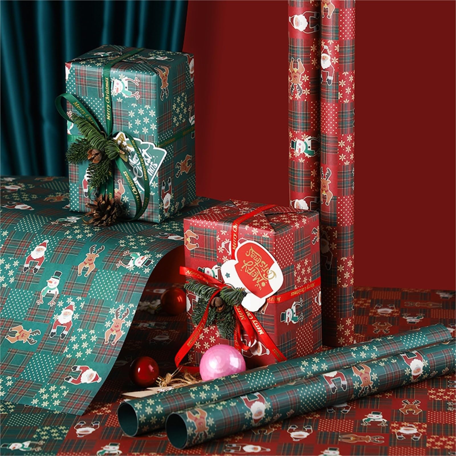 Geschenkpapier 10 Stück Weihnachts-Geschenkpapier, Weihnachtsmann, Schneeflocken, Streifen, Kraftpapier, Blumen-Geschenkpapier Geschenkpapier für Weihnachtsblumenstrauß ( Color : A , Size : 49x49cm )