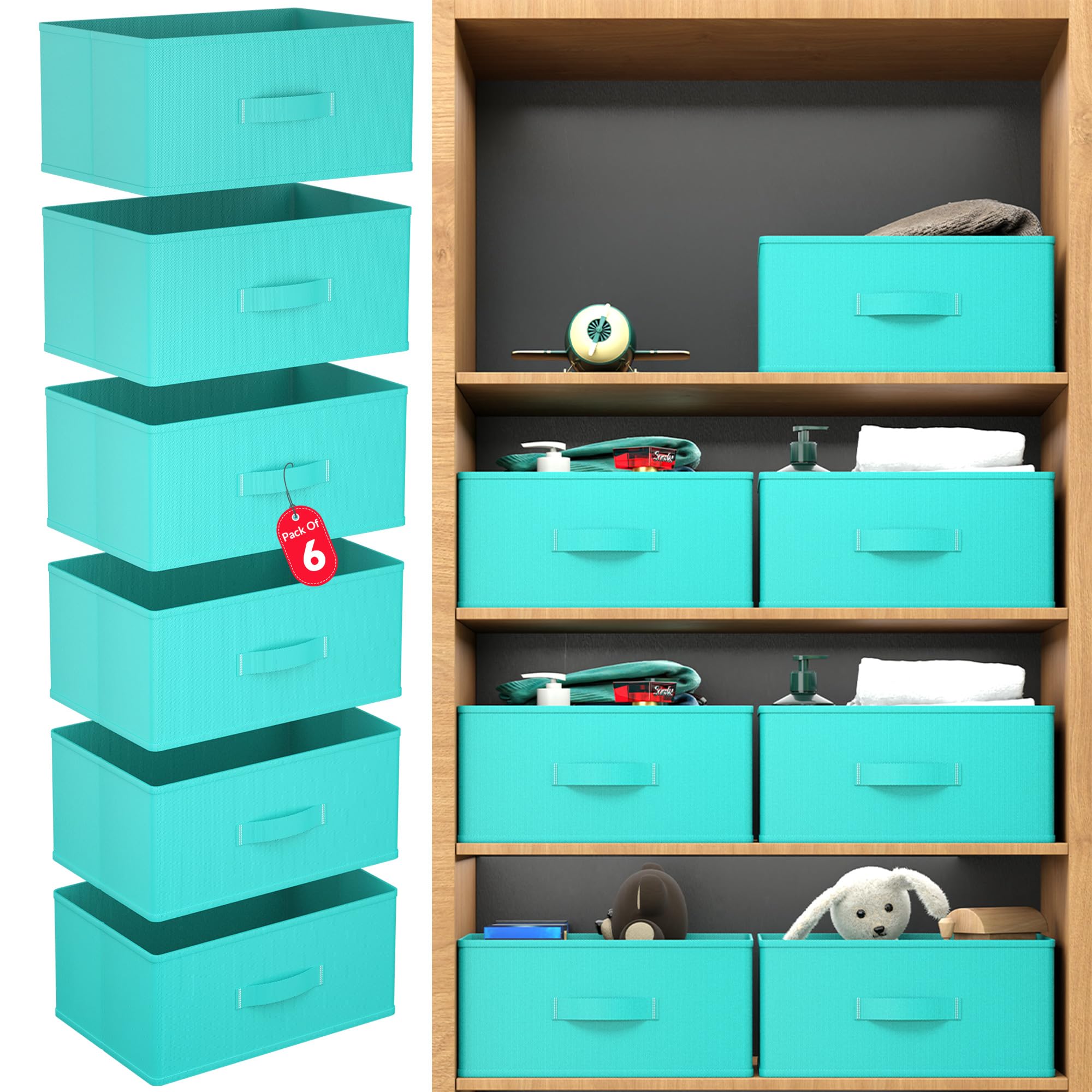 Kuber Industries Organizzatore per armadio in tessuto non tessuto, 26 litri, organizer per cassetti, organizer multiuso per vestiti, libri e giocattoli, 6 pezzi, verde